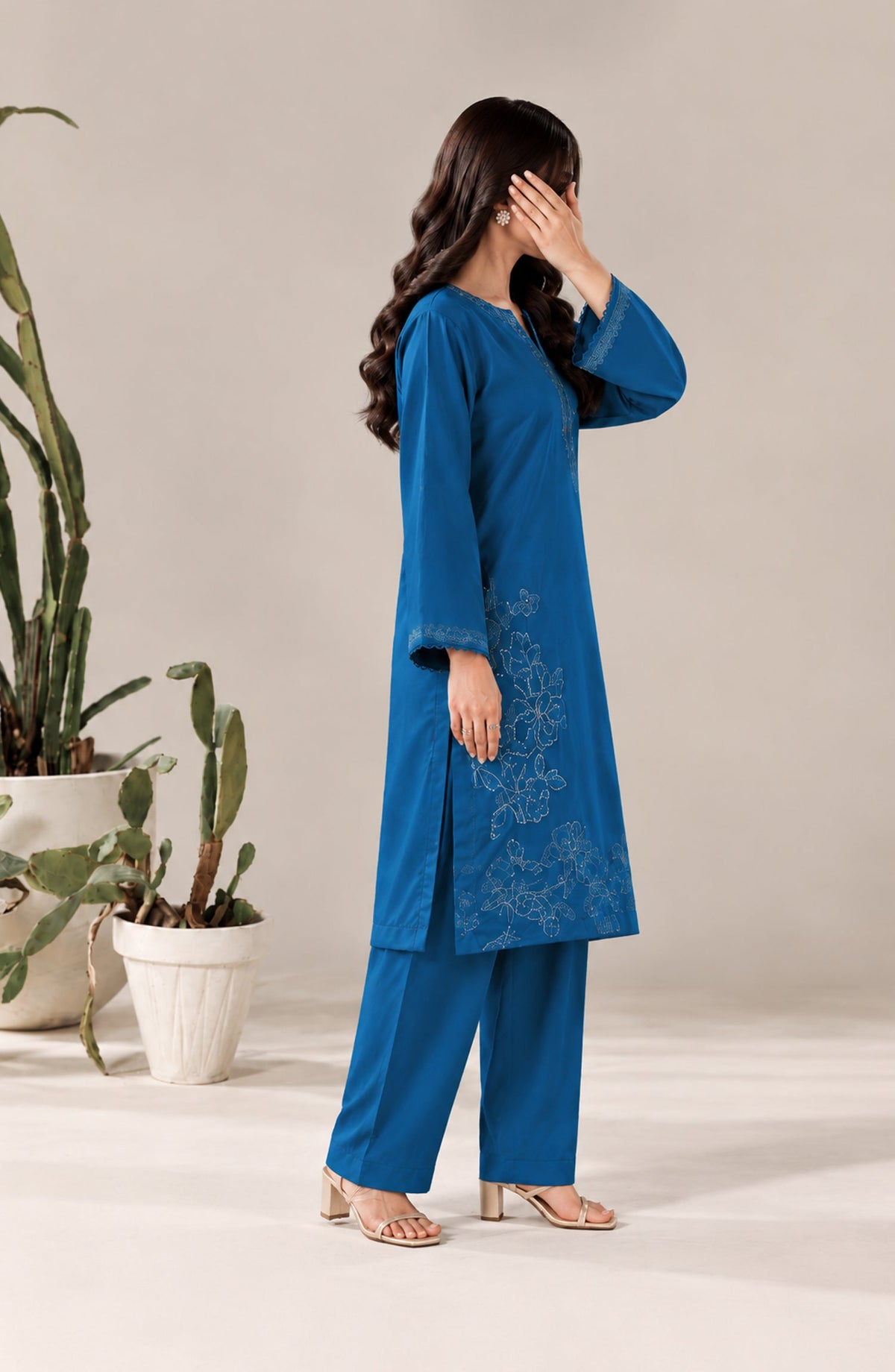 Jannah Noe by Amna Khadija Embroidered Silk Stitched 2 Piece Co-ord Set - JNLS-13 - AM26HON - Blue - Summer Collection