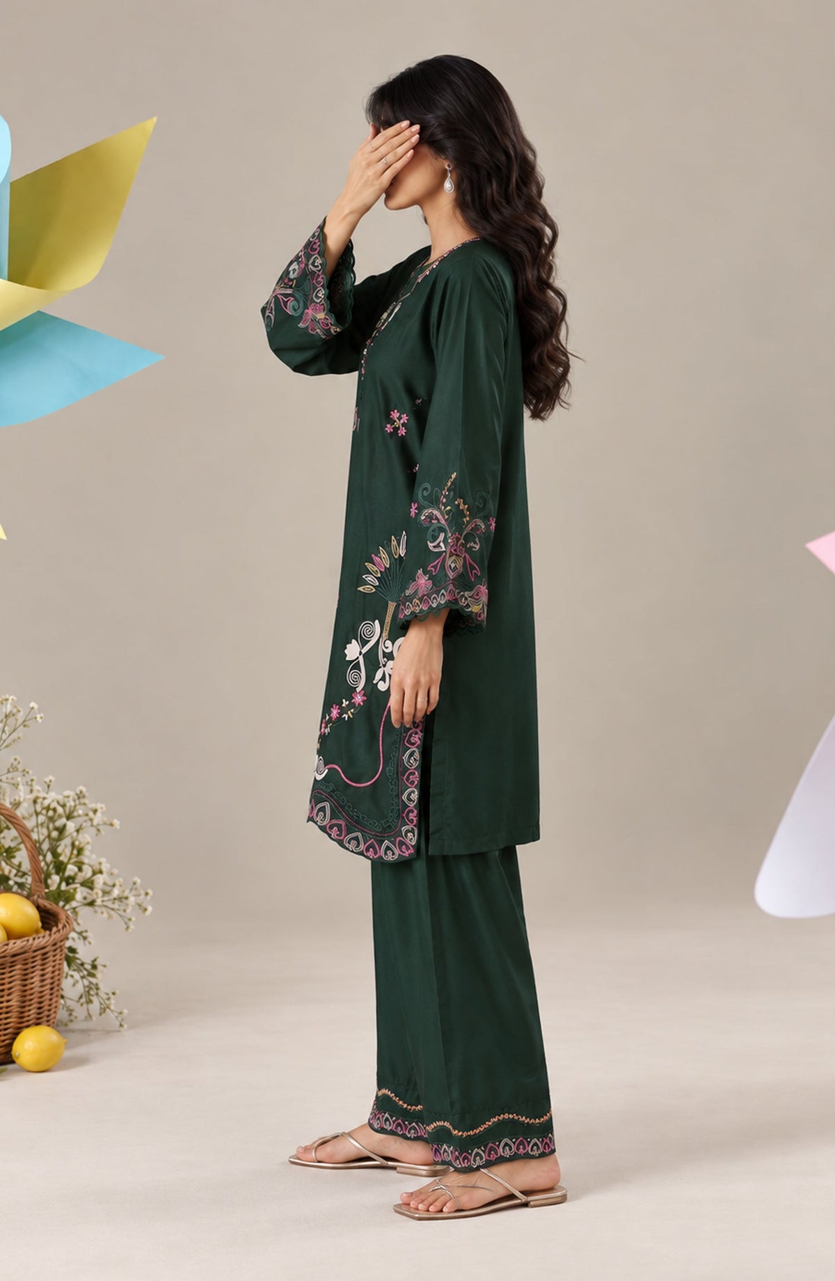 Jannah Noe by Amna Khadija Embroidered Silk Stitched 2 Piece Co-ord Set - JNLS-17 - AM26HON - Green - Summer Collection