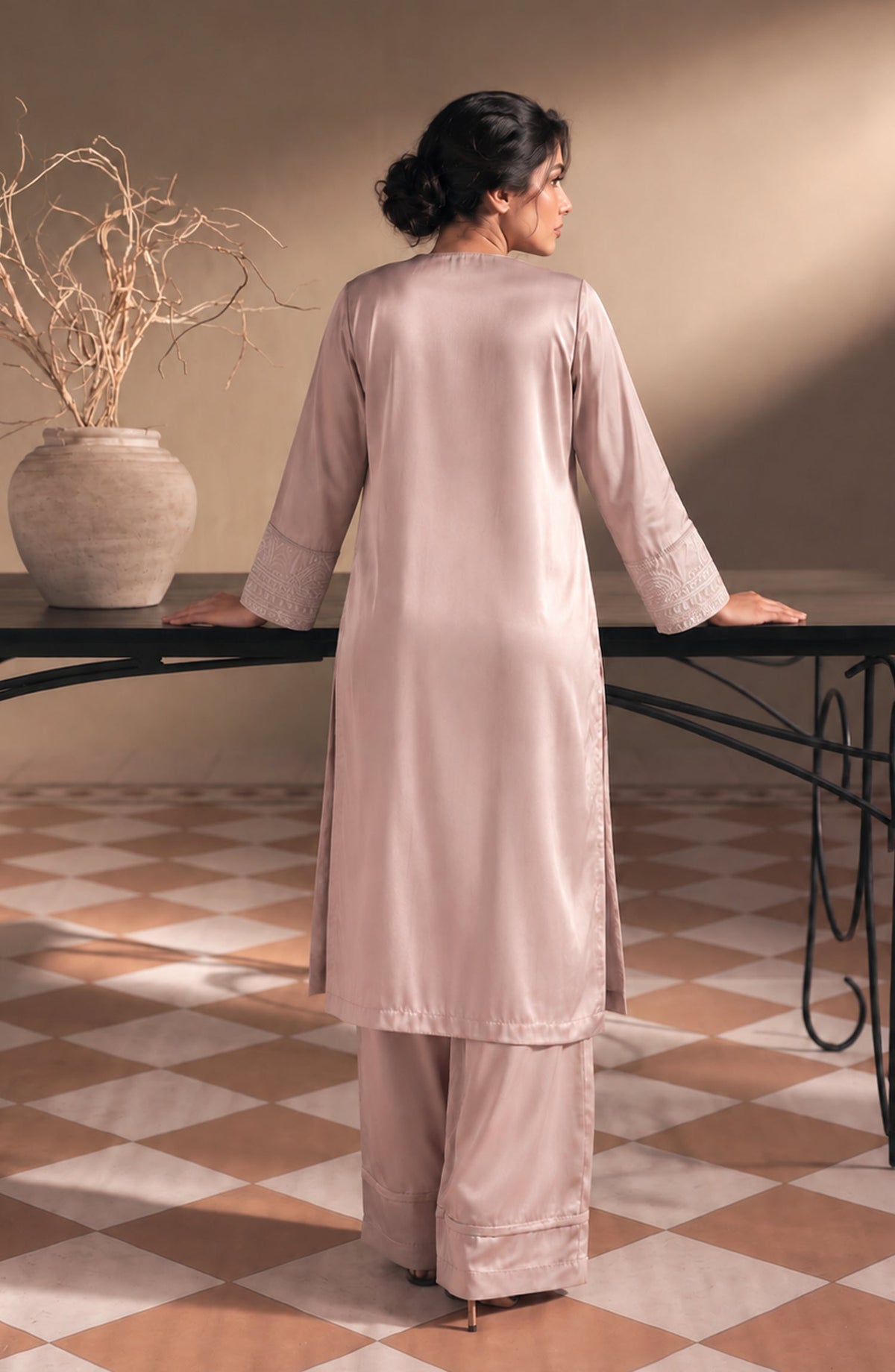 Jannah Noe by Amna Khadija Embroidered Silk Stitched 2 Piece Co-ord Set - JNLS-30 - AM26OEN - Pink - Summer Collection