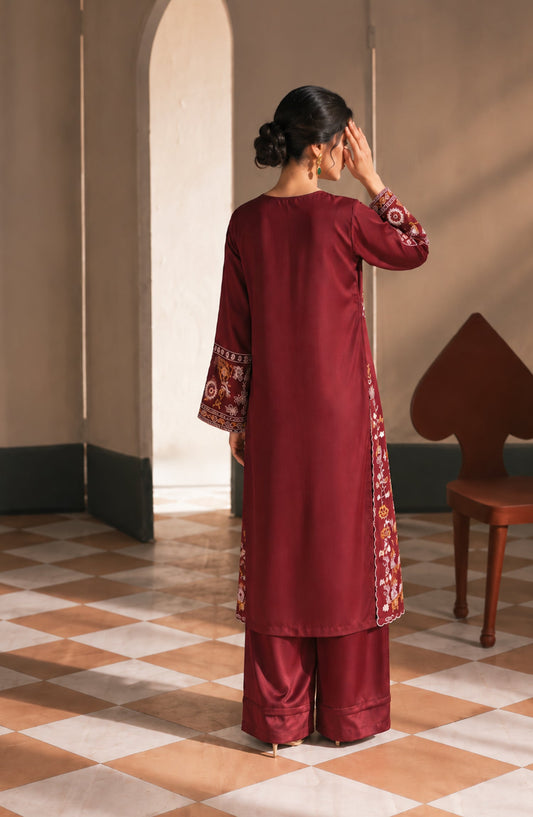 Jannah Noe by Amna Khadija Embroidered Silk Stitched 2 Piece Co-ord Set - JNLS-31 - AM26OEN - Red - Summer Collection