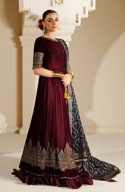Jazmin Chandni Embroidered Velvet Unstitched 3 Piece Suit - D04 - JZ26CD - Maroon - Winter Collection