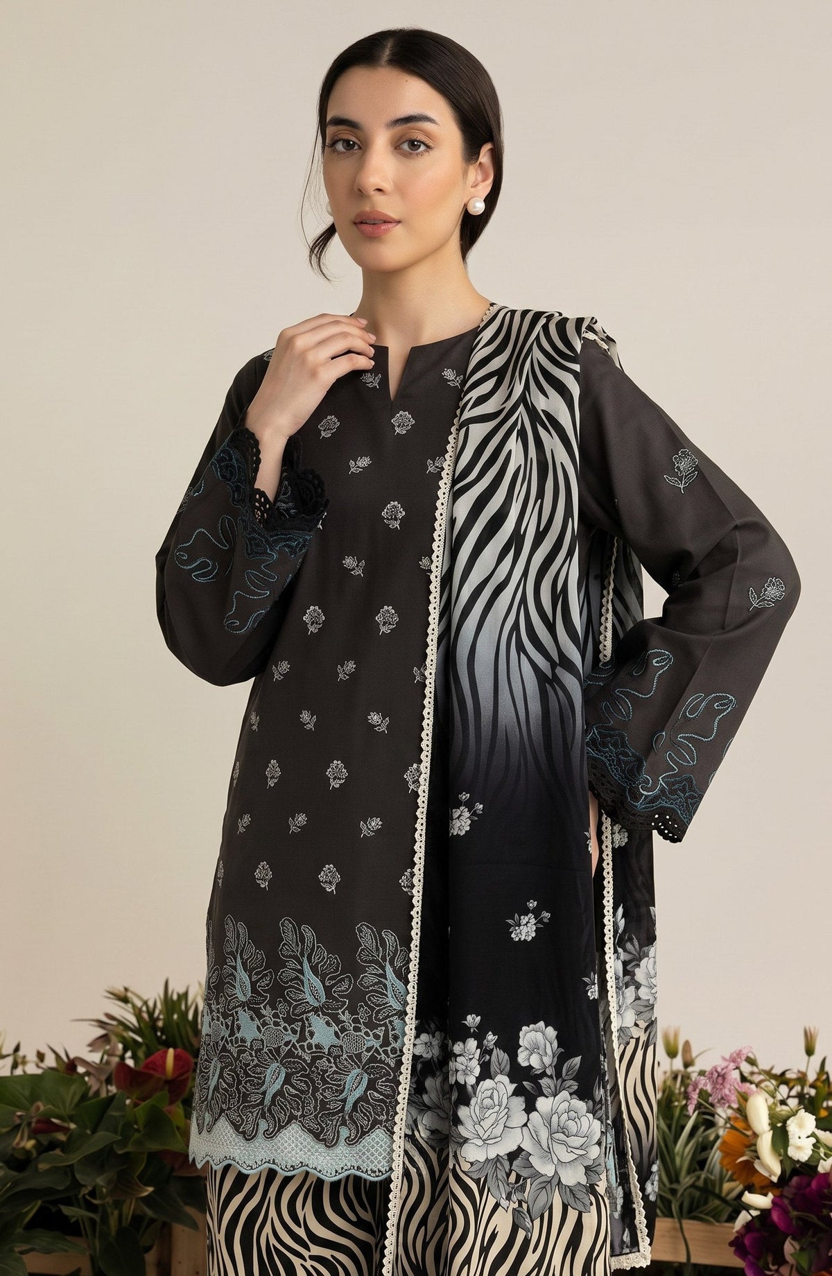 Jeem by Chikankari Khaddar Unstitched 3 Piece Suit - D-01 - AK26KJ - Black - Winter Collection