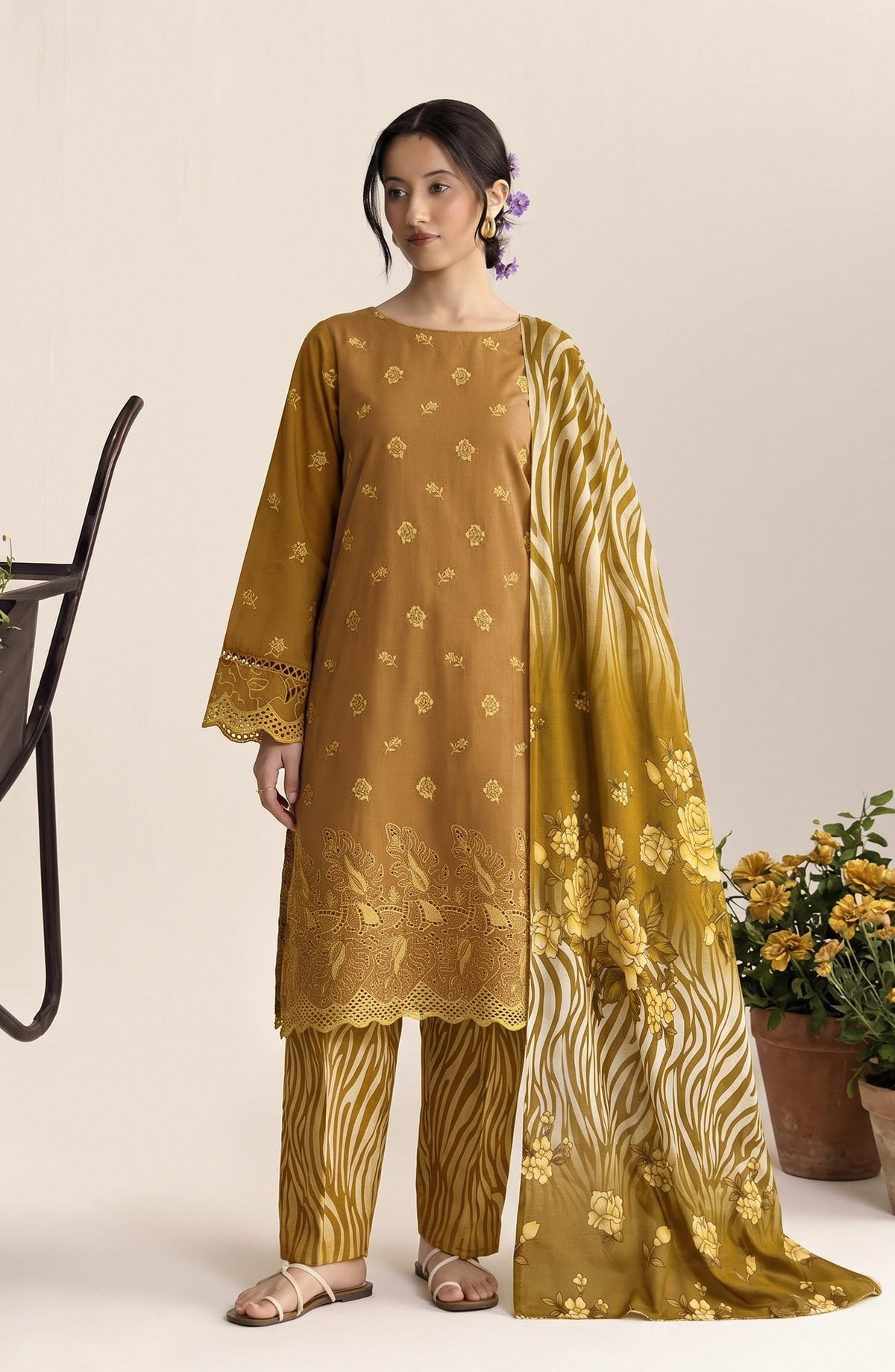 Jeem by Chikankari Khaddar Unstitched 3 Piece Suit - D-04 - AK26KJ - Mustard - Winter Collection