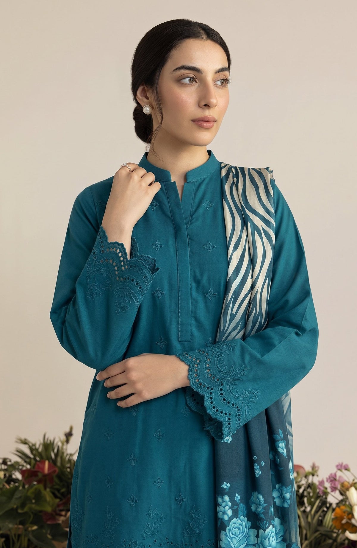 Jeem by Chikankari Khaddar Unstitched 3 Piece Suit - D-06 - AK26KJ - Teal - Winter Collection