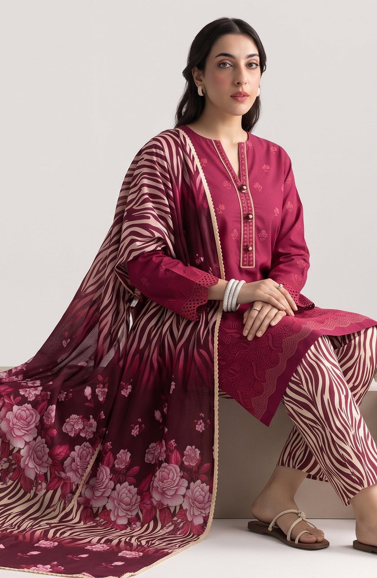 Jeem by Chikankari Khaddar Unstitched 3 Piece Suit - D-07 - AK26KJ - Red - Winter Collection