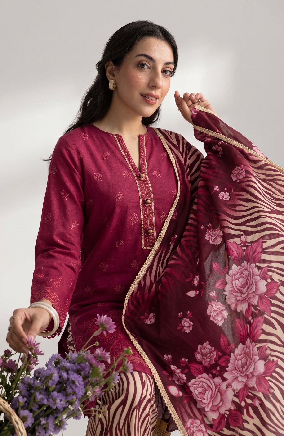 Jeem by Chikankari Khaddar Unstitched 3 Piece Suit - D-07 - AK26KJ - Red - Winter Collection