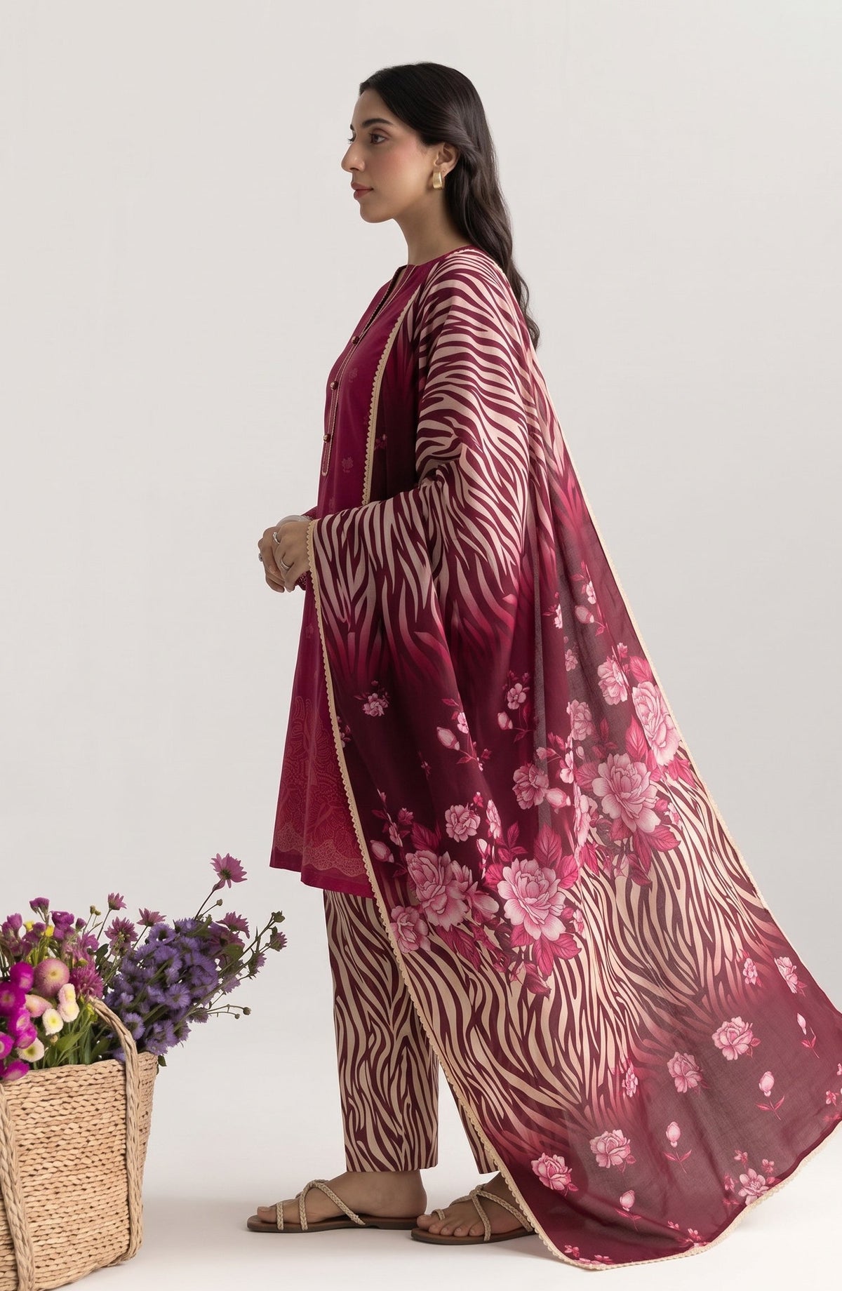 Jeem by Chikankari Khaddar Unstitched 3 Piece Suit - D-07 - AK26KJ - Red - Winter Collection