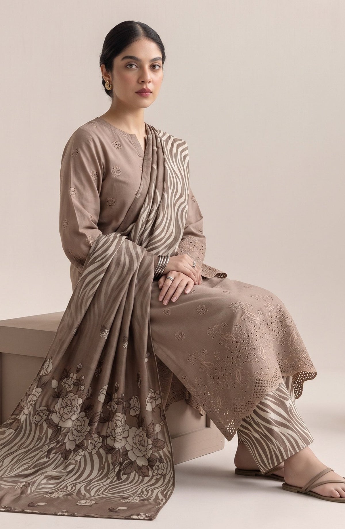 Jeem by Chikankari Khaddar Unstitched 3 Piece Suit - D-08 - AK26KJ - Beige - Winter Collection