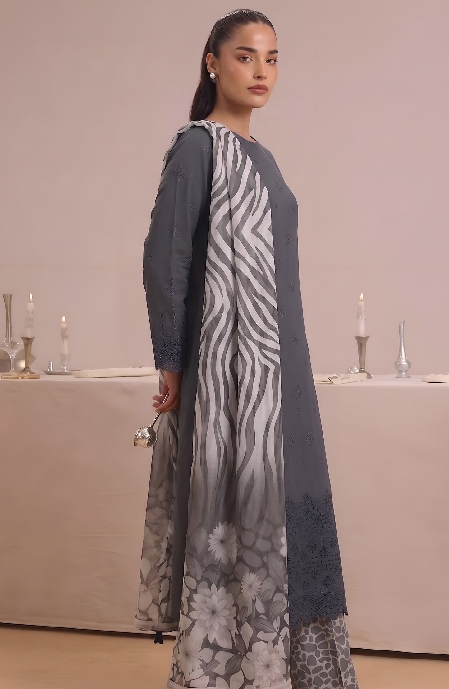 Jeem by Chikankari Lawn Unstitched 3 Piece Suit - D-06 - AK26MLW - Grey - Summer Collection