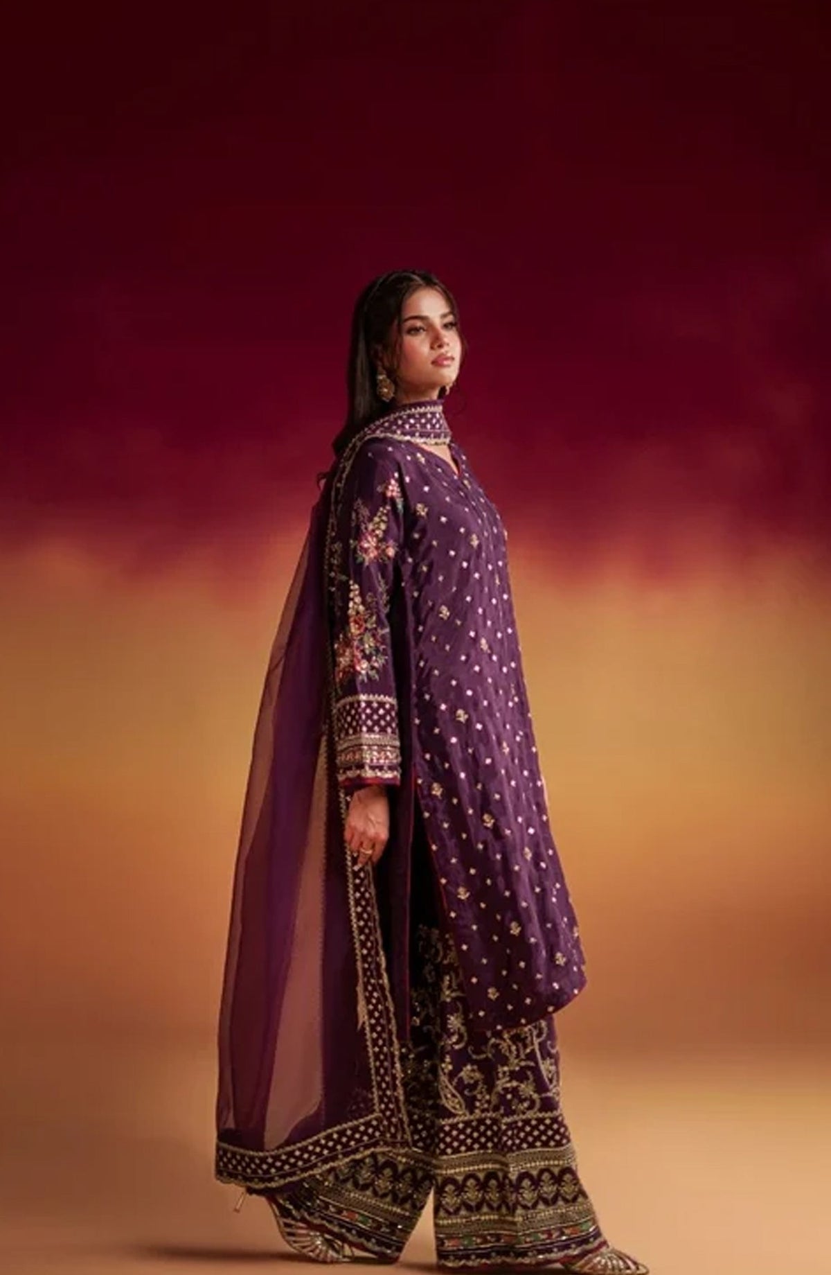 Jhilmil by Embroidered Silk Stitched 3 Piece Suit - OPTIM VX-201 - AK26JHL - Purple - Festive Collection