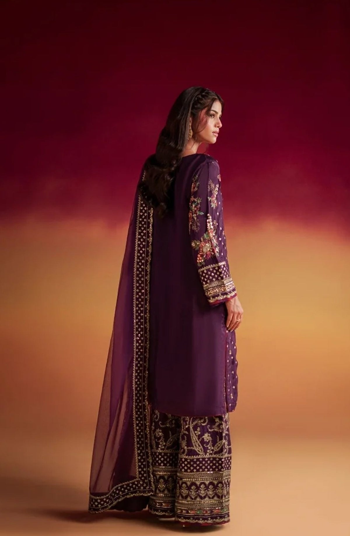 Jhilmil by Embroidered Silk Stitched 3 Piece Suit - OPTIM VX-201 - AK26JHL - Purple - Festive Collection