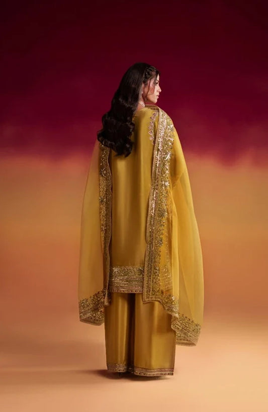 Jhilmil by Embroidered Silk Stitched 3 Piece Suit - ARSH VX-200 - AK26JHL - Mustard - Festive Collection