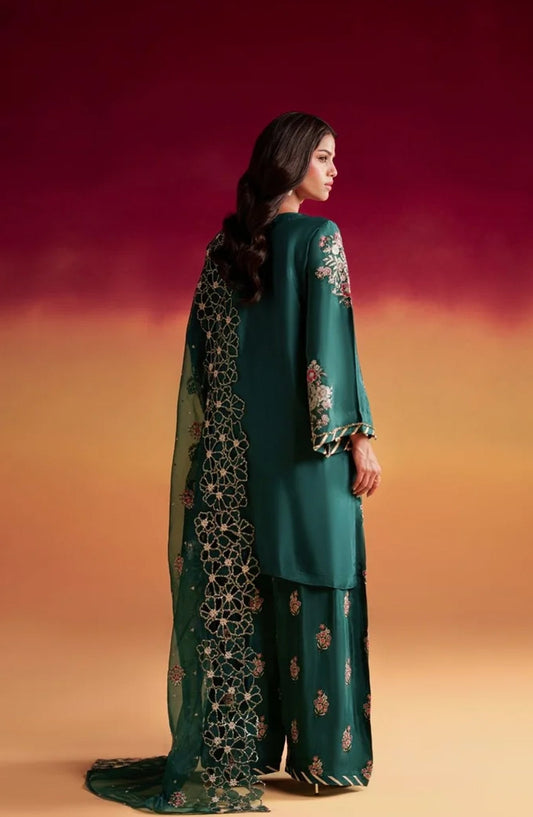 Jhilmil by Embroidered Silk Stitched 3 Piece Suit - KALVI VX-202 - AK26JHL - Green - Festive Collection