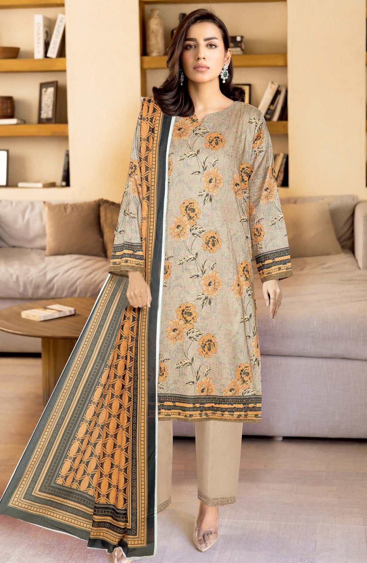 Johra Glow Printed Lawn Unstitched 3 Piece Suit - JH-1431 - JH25GLOW - Beige - Casual Collection