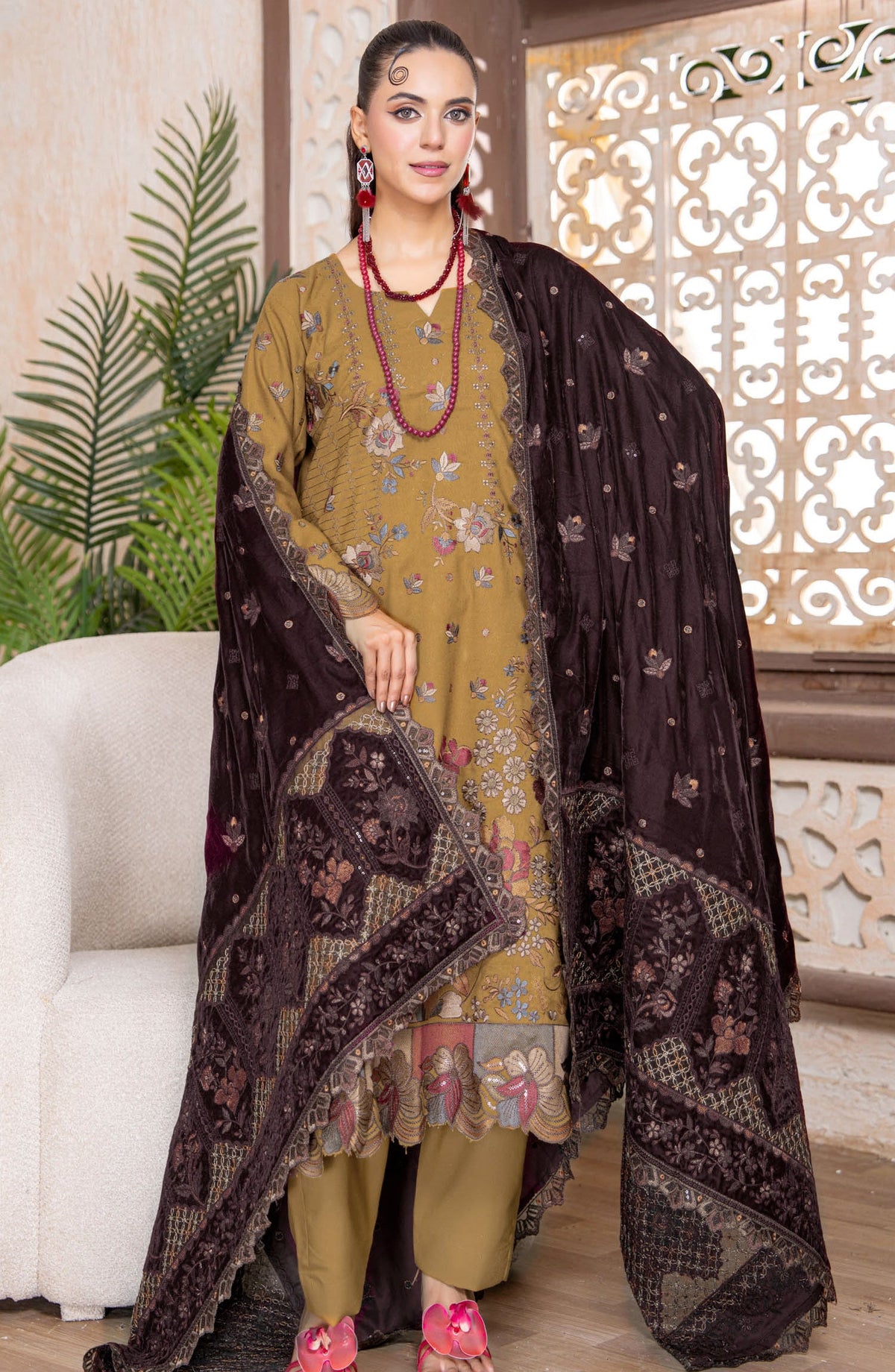 Kahani by Riaz Arts Embroidered Peach Unstitched 3 Piece Suit - D-05 - RA26KNI - Mustard - Premium Collection