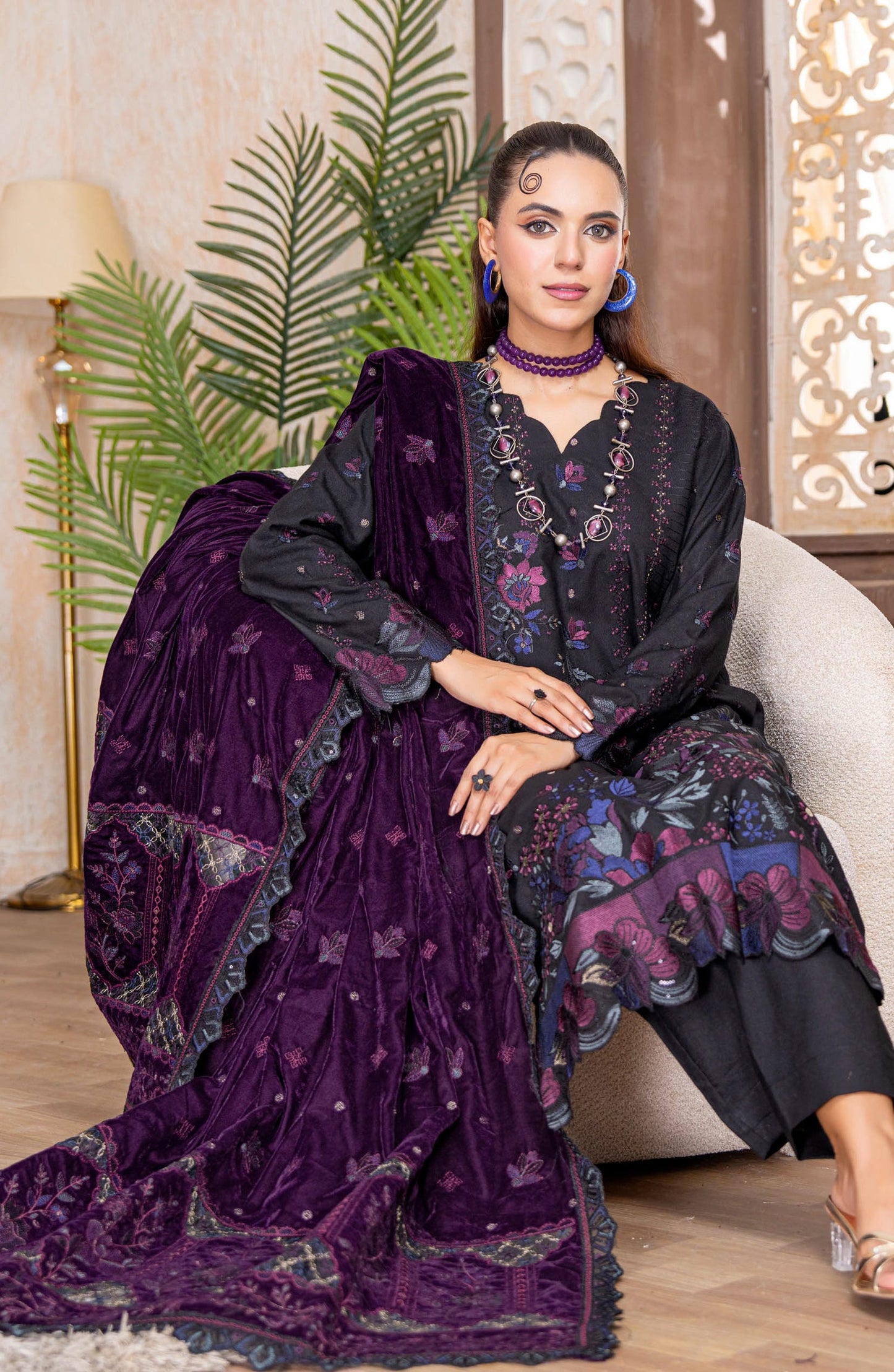Kahani by Riaz Arts Embroidered Peach Unstitched 3 Piece Suit - D-06 - RA26KNI - Blue - Premium Collection