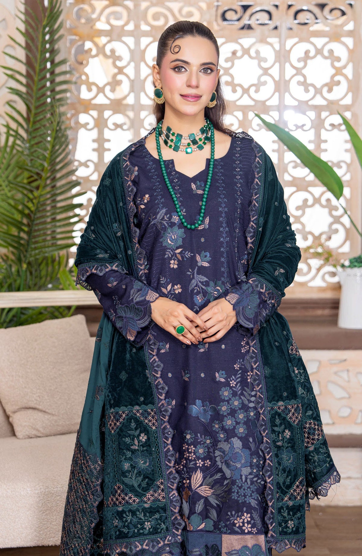 Kahani by Riaz Arts Embroidered Peach Unstitched 3 Piece Suit - D-07 - RA26KNI - Blue - Premium Collection