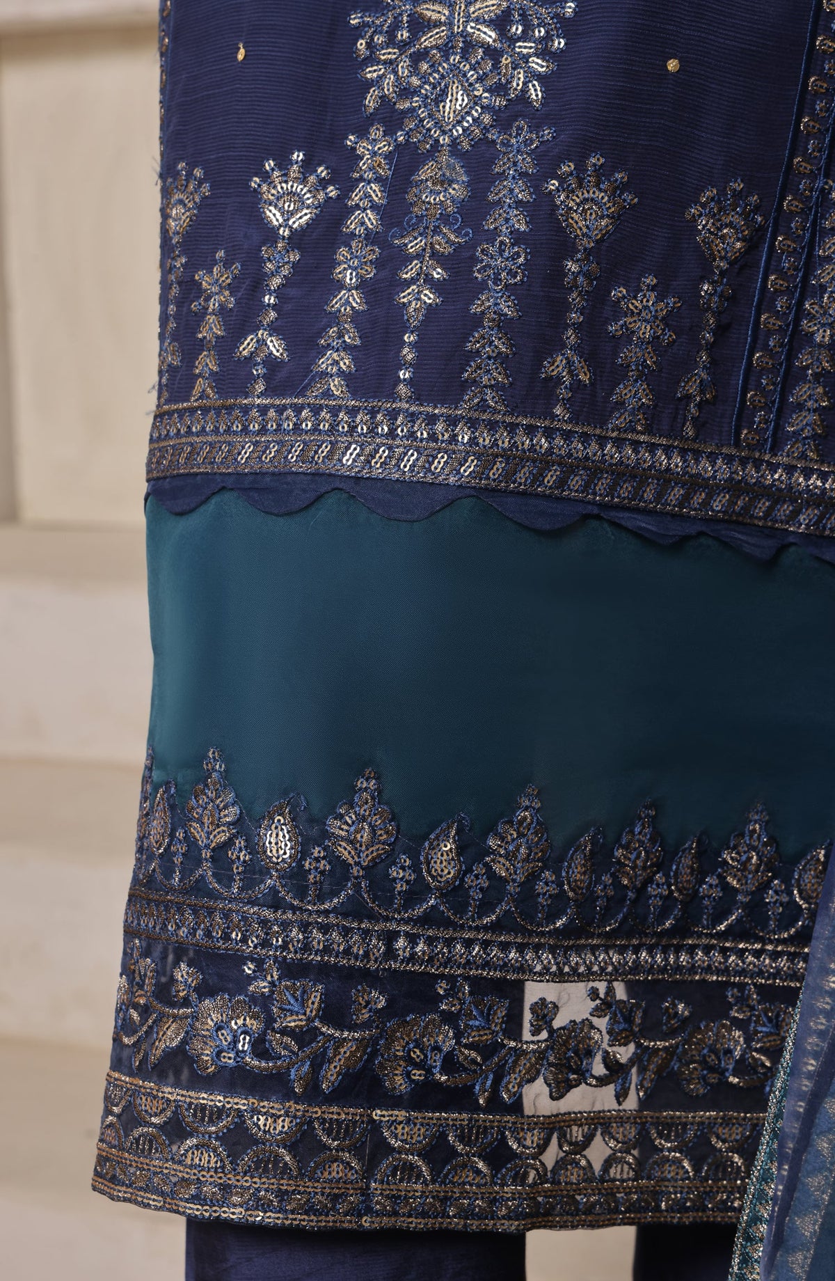 Khombi Luxury Embroidered Raw Silk Stitched 3 Piece Suit - 02 Delight - KHM26PRF - Blue - Formal Collection