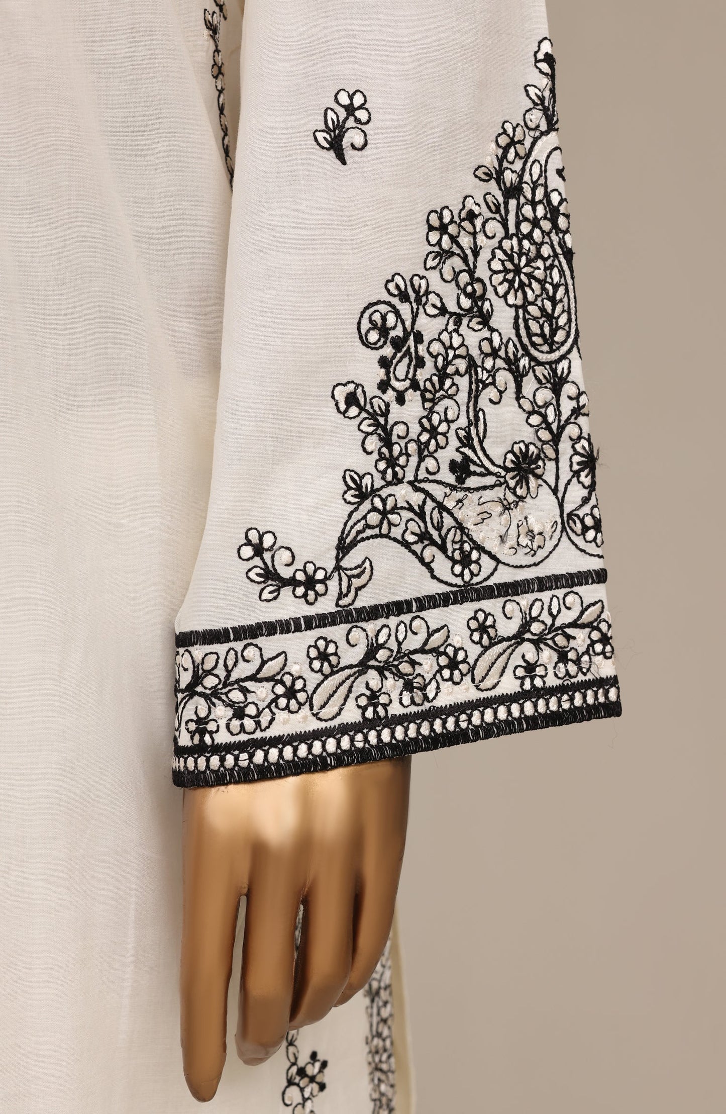 Khombi Luxury Embroidered Cotton Stitched 3 Piece Suit - 01 Sketch - KHM26PRF - White - Formal Collection