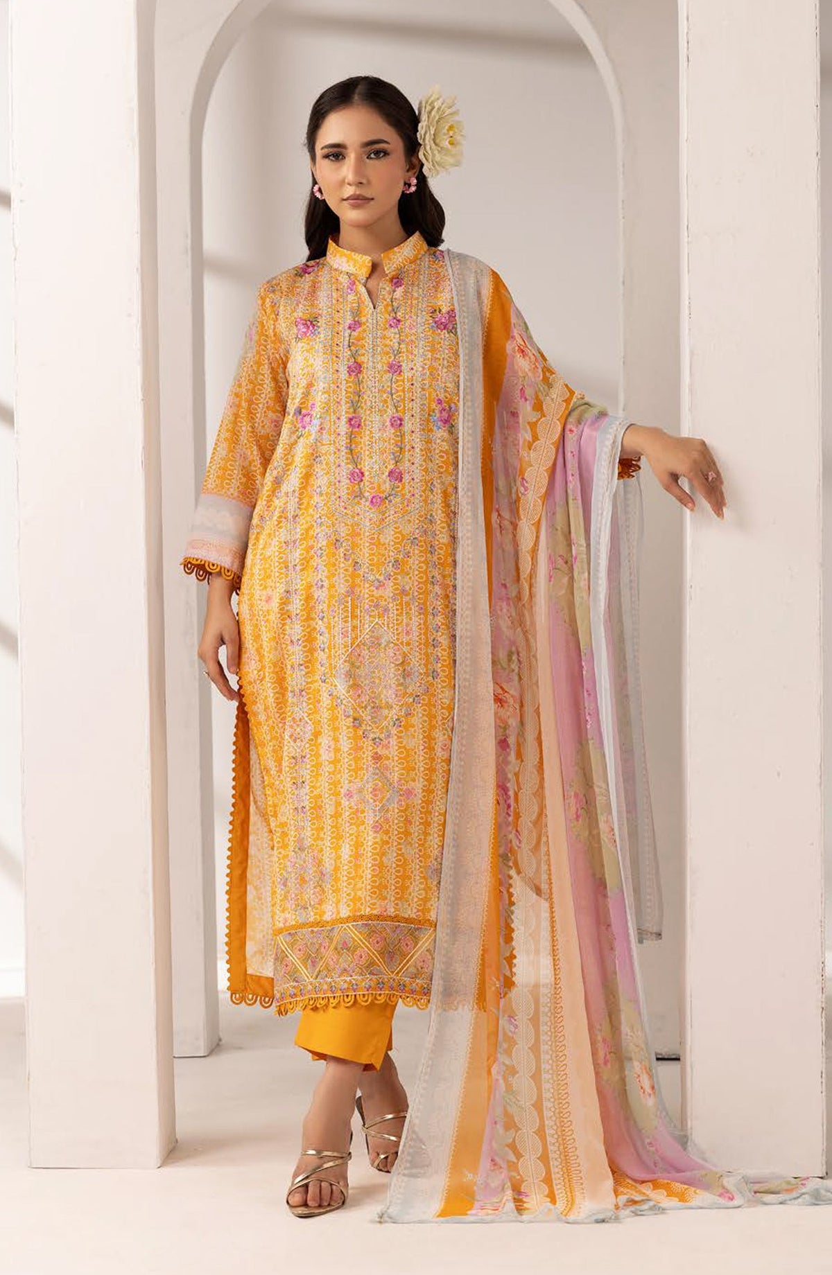 Khoobsurat by Embroidered Lawn Unstitched 3 Piece Suit - MP-1207 - AK26KHB - Yellow - Summer Collection