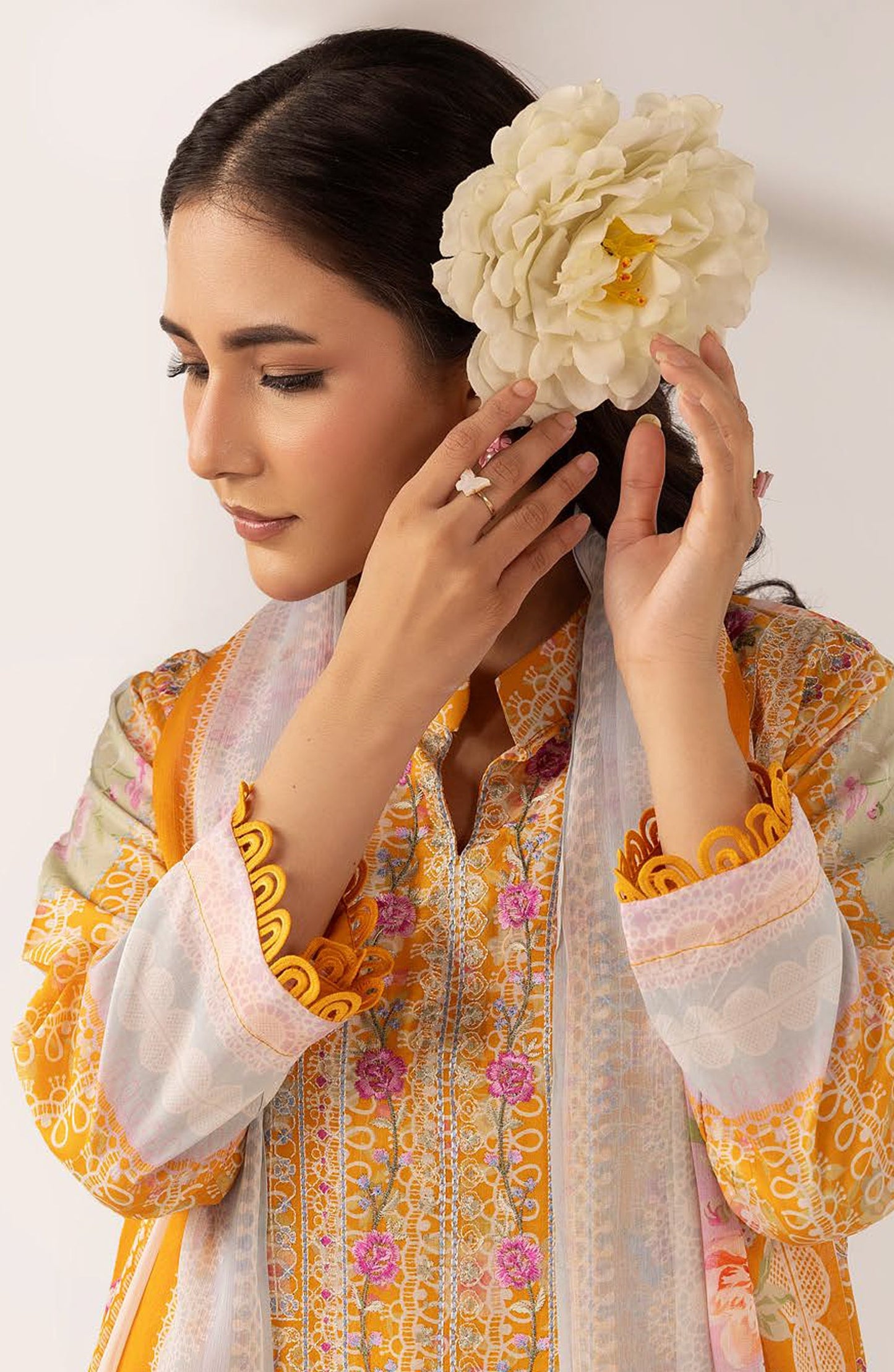 Khoobsurat by Al Karim Embroidered Lawn Unstitched 3 Piece Suit - MP-1207 - AK26KHB - Yellow - Summer Collection