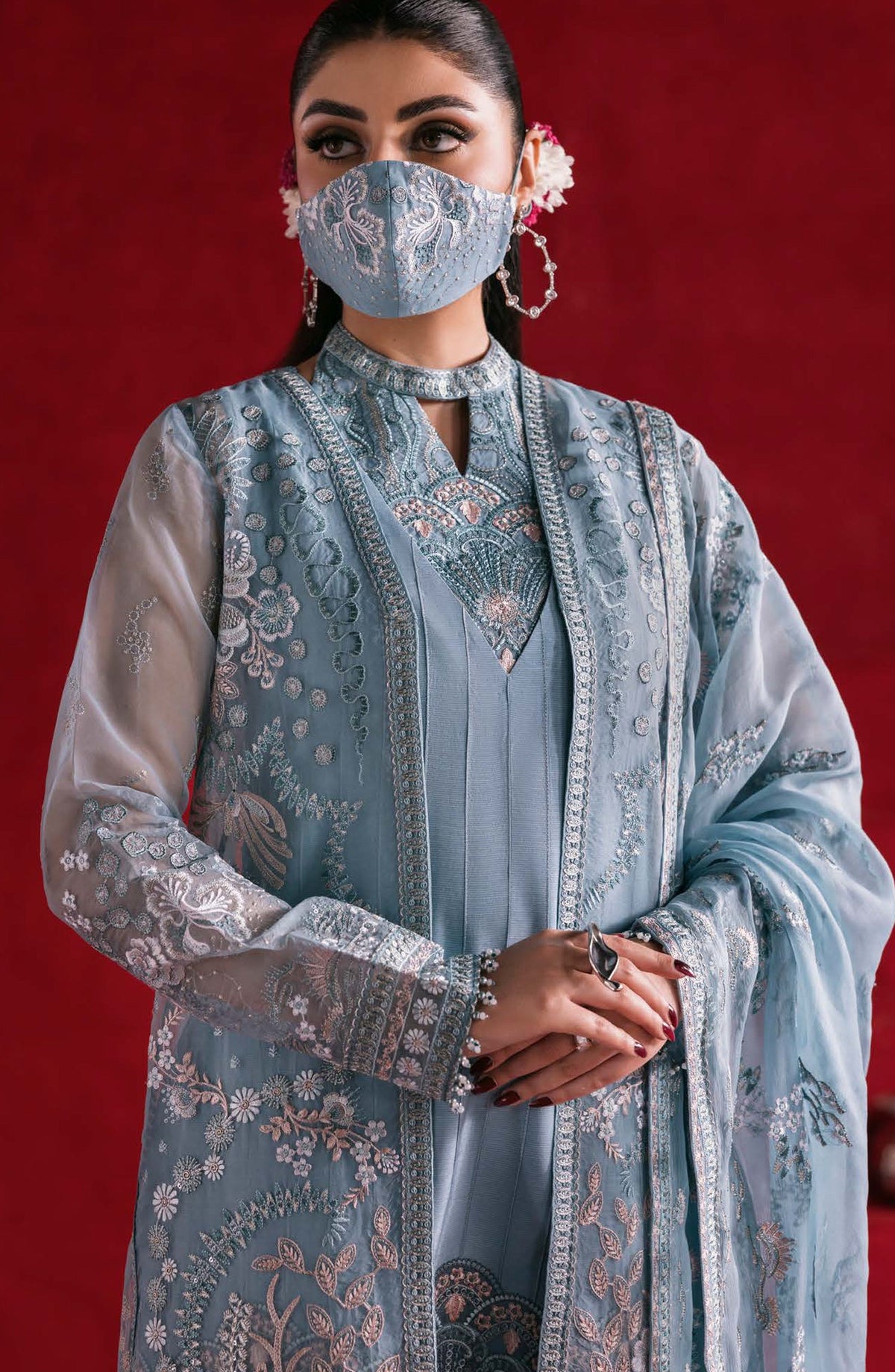 Kohinoor by Flossie Embroidered Luxury Chiffon Unstitched 3 Piece Suit - KOH-07 - FLS25KHN - Blue - Luxury Collection