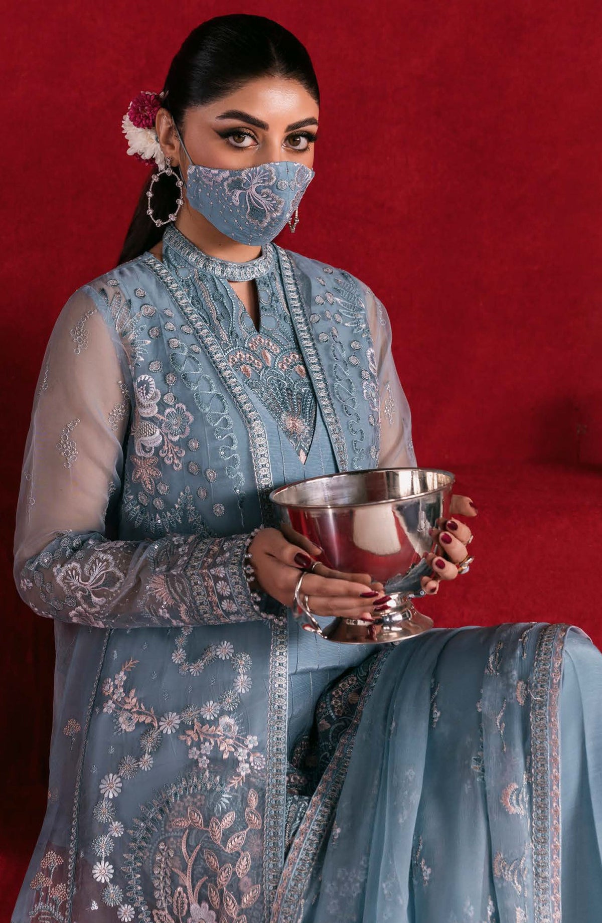 Kohinoor by Flossie Embroidered Luxury Chiffon Unstitched 3 Piece Suit - KOH-07 - FLS25KHN - Blue - Luxury Collection
