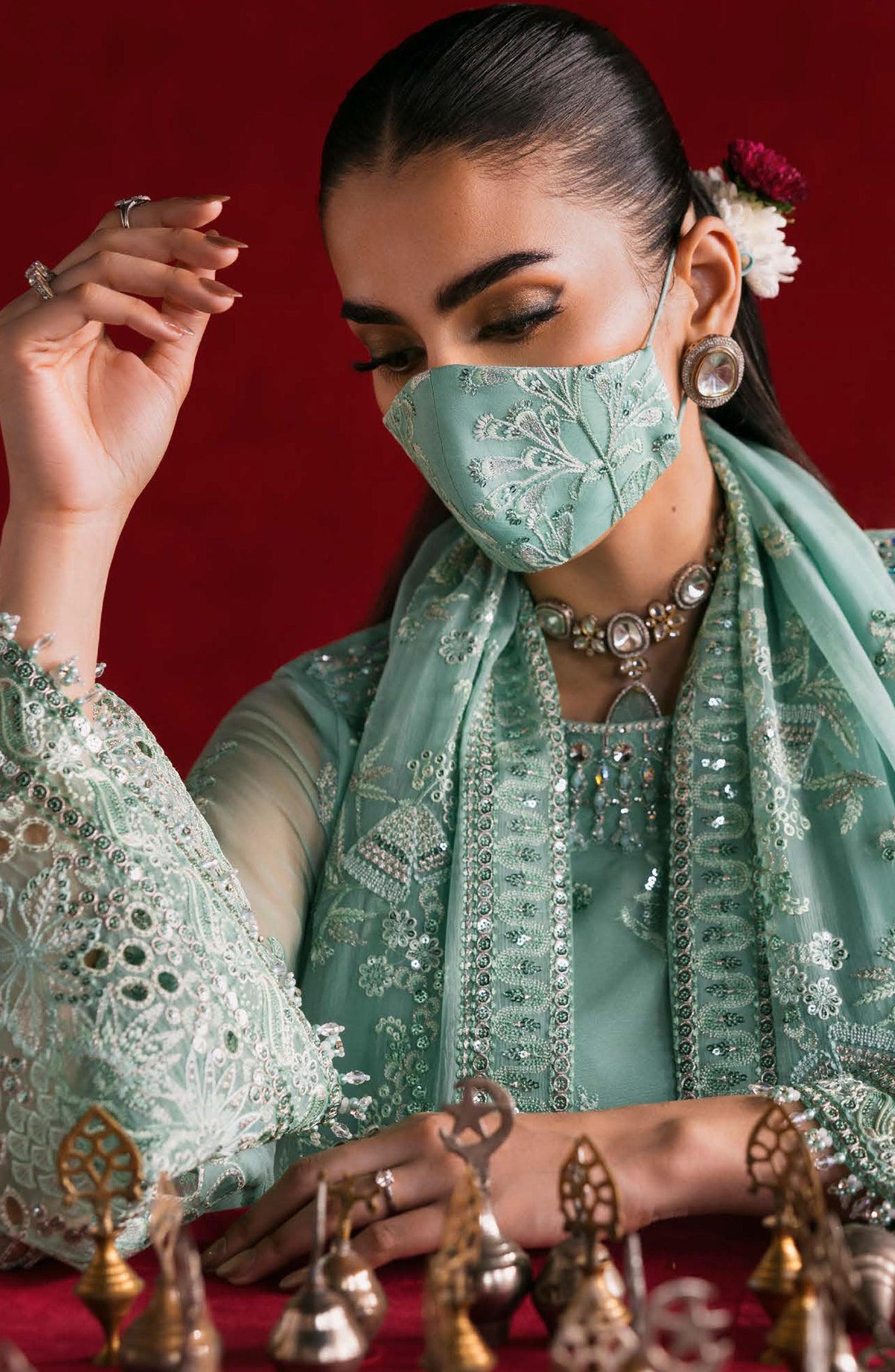 Kohinoor by Flossie Embroidered Luxury Chiffon Unstitched 3 Piece Suit - KOH-02 - FLS25KHN - Green - Luxury Collection