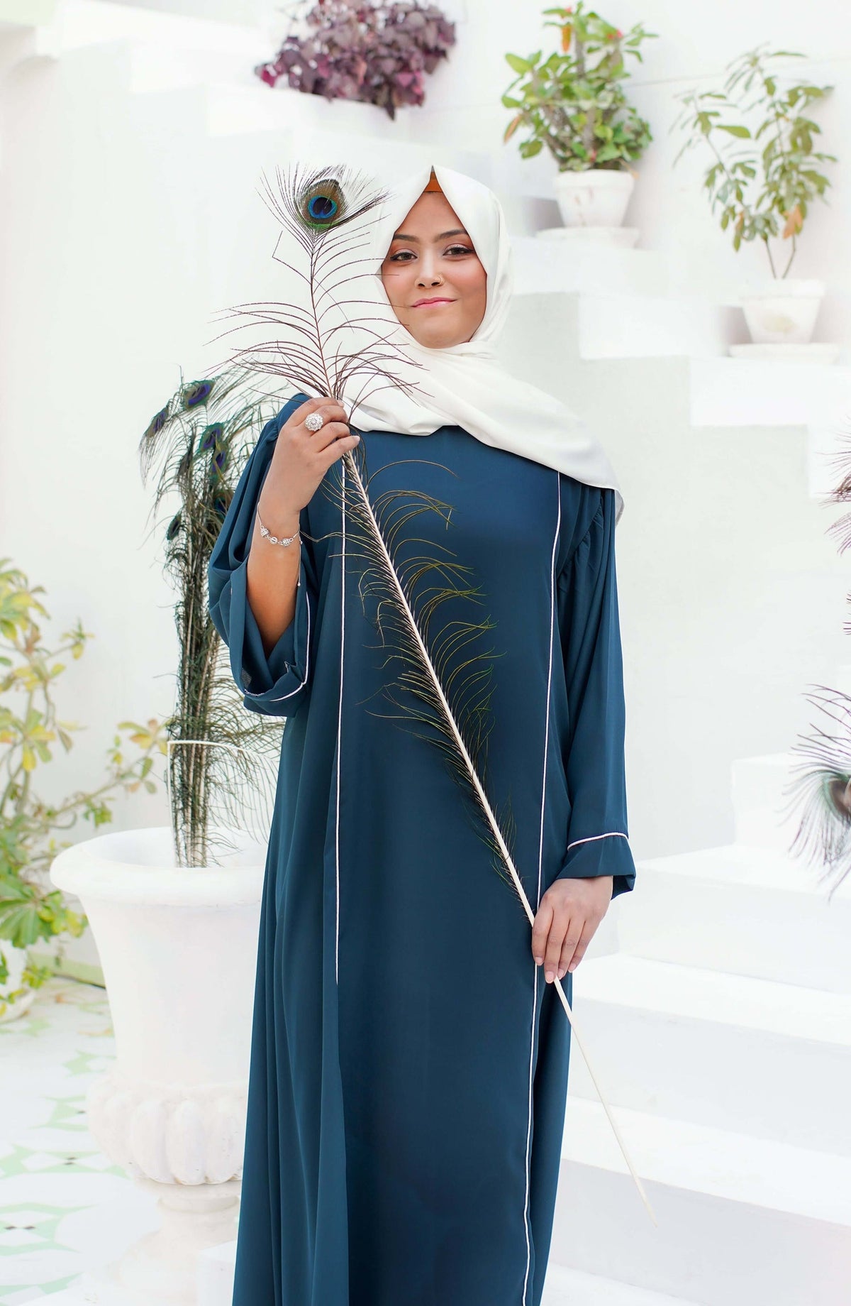 La Khilaba Daily Wear Printed High Quality Georgette - Teal Charm - LKH25DWA - Abaya Collection