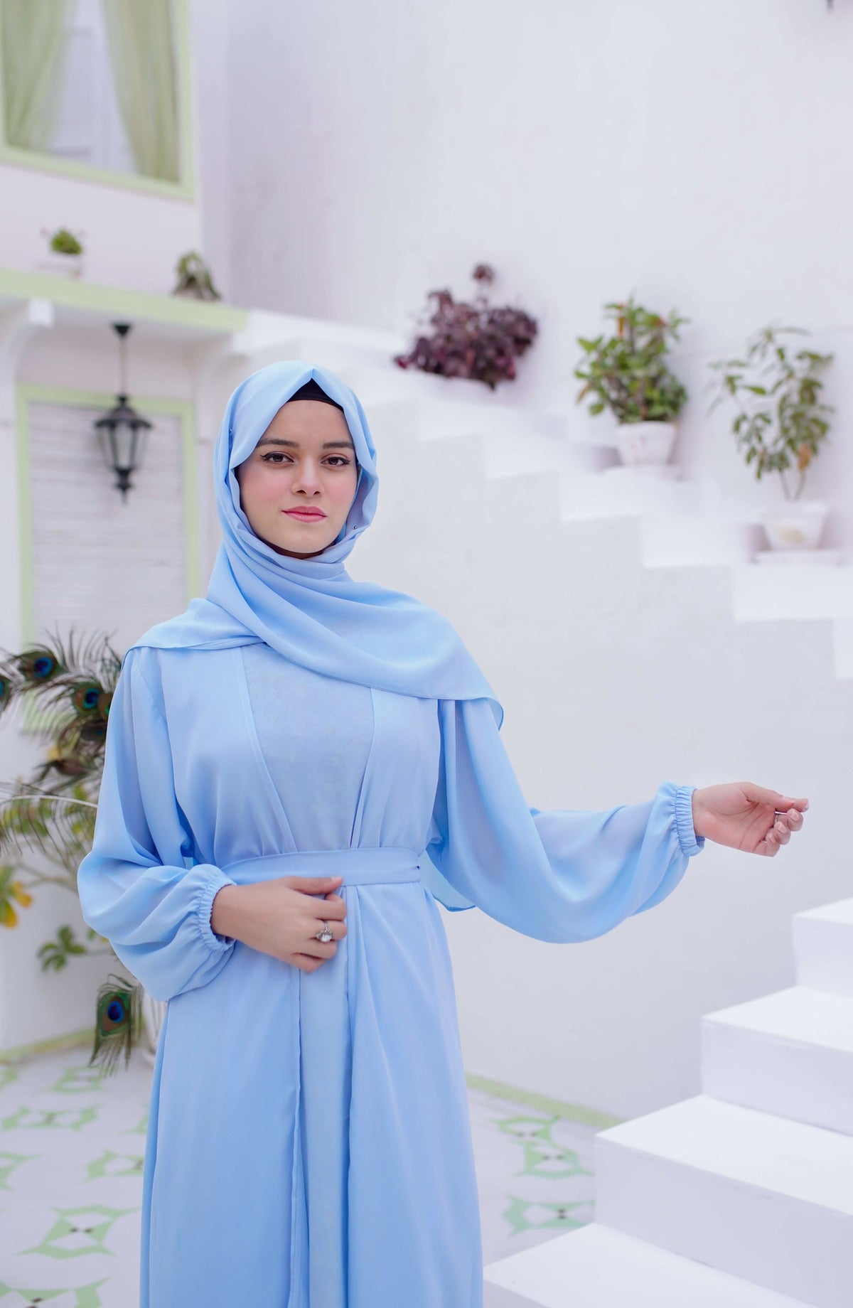 La Khilaba Daily Wear Printed Premium & Lightweight Georgette - Sky Open Abaya - LKH25DWA - Abaya Collection