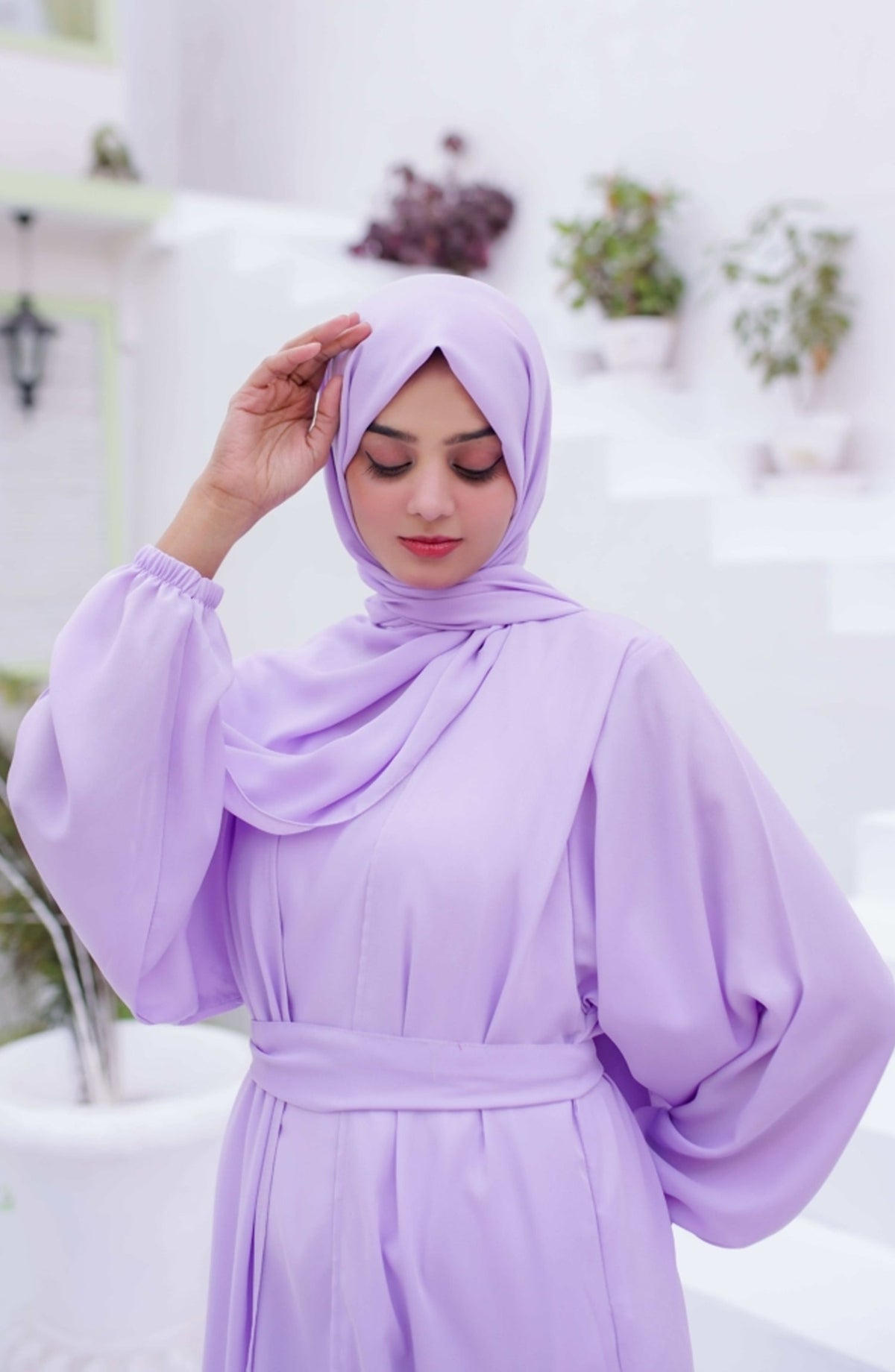 La Khilaba Daily Wear Printed High-end Georgette - Lilac Open Abaya - LKH25DWA - Abaya Collection