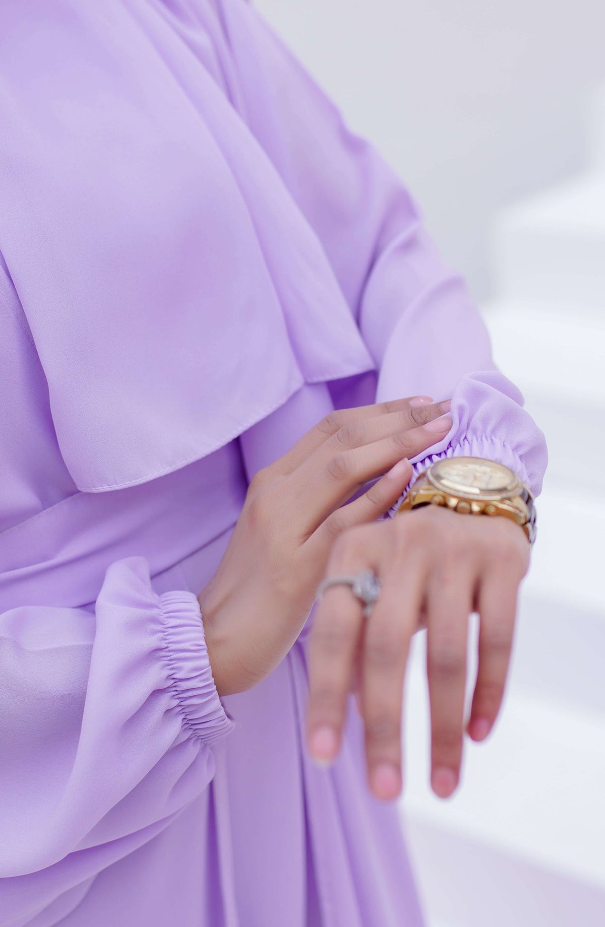 La Khilaba Daily Wear Printed High-end Georgette - Lilac Open Abaya - LKH25DWA - Abaya Collection