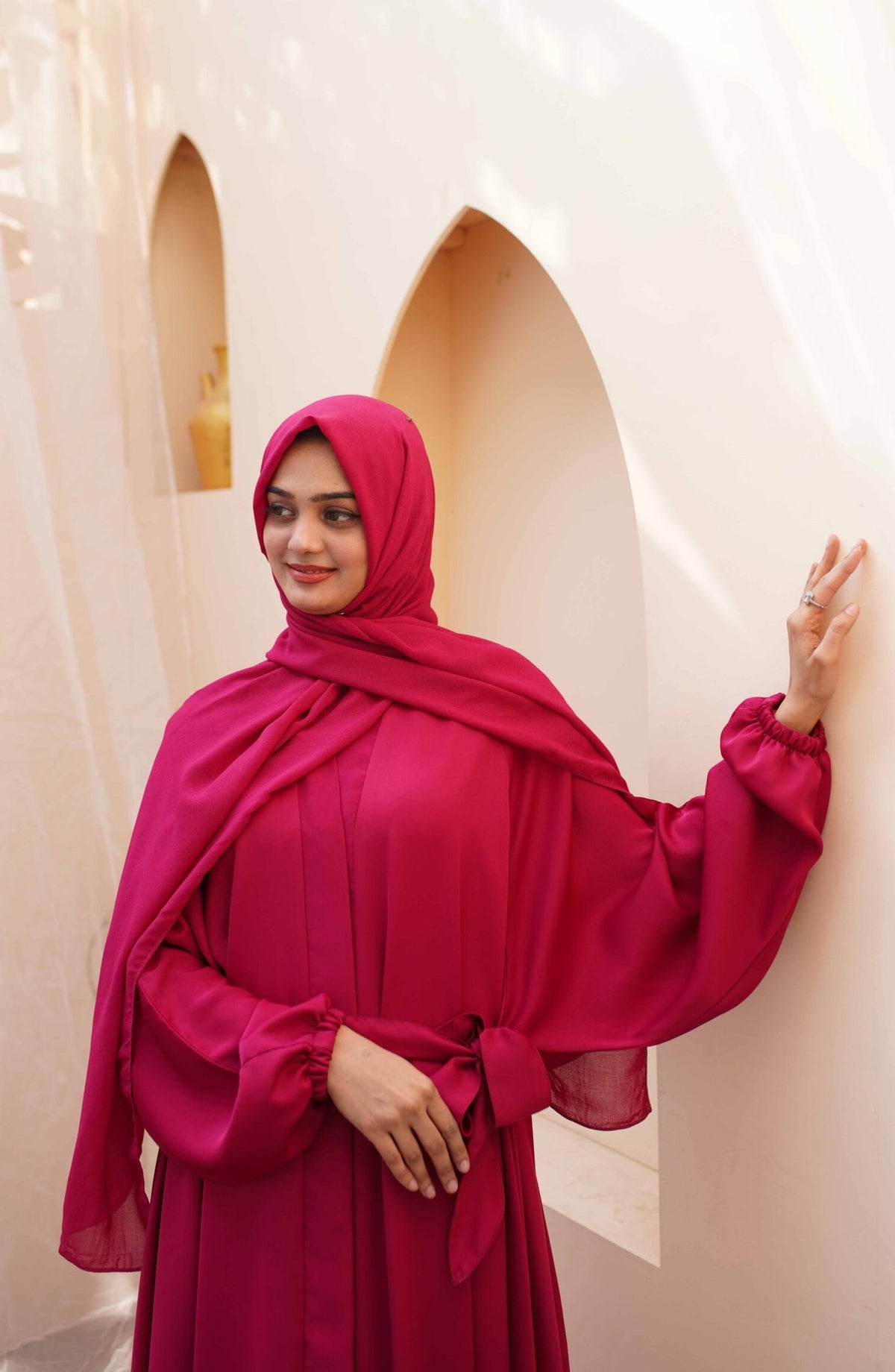 La Khilaba Daily Wear Printed Korean Nida - Hot Pink Flared Abaya - LKH25DWA - Abaya Collection