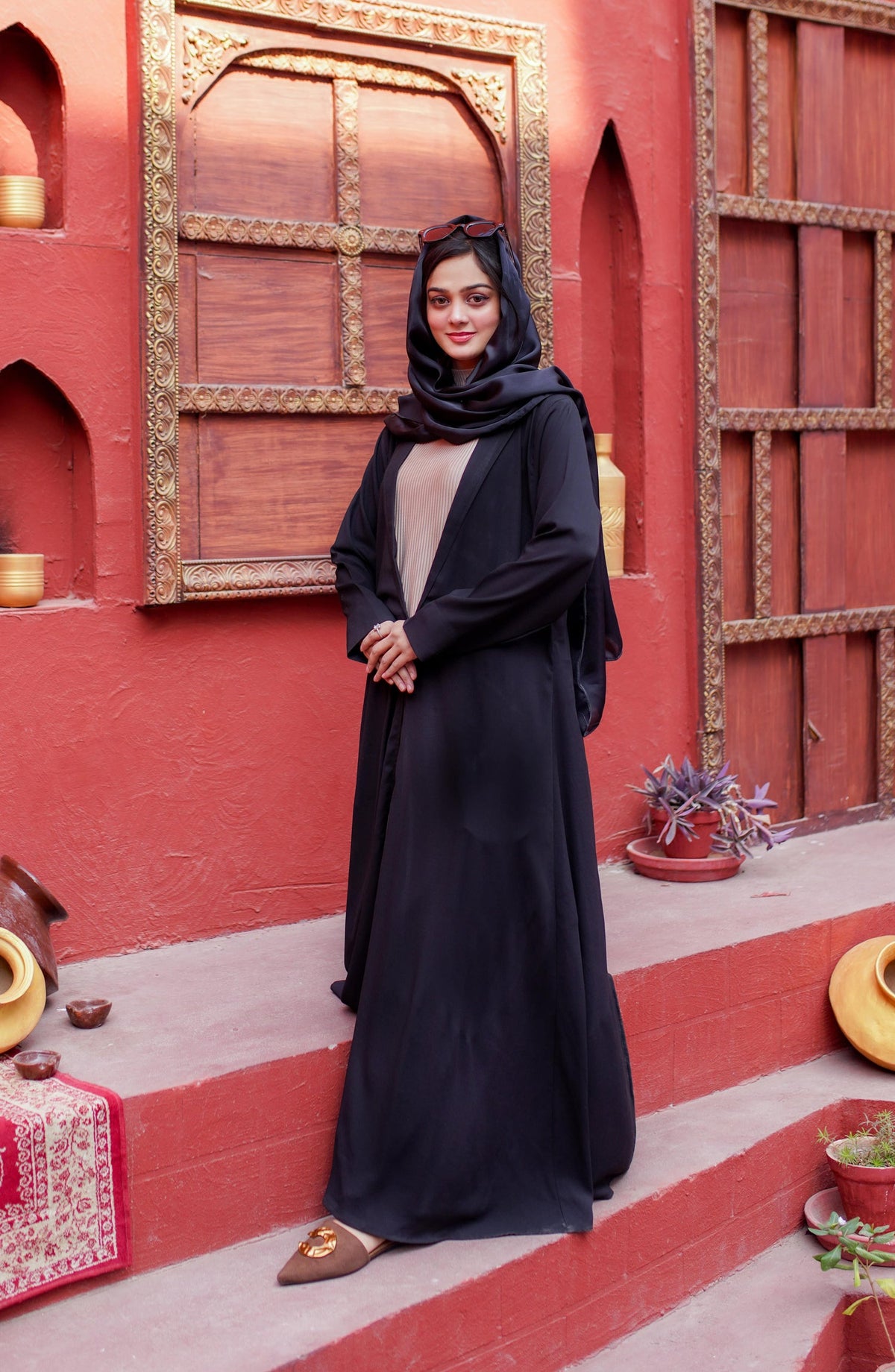 La Khilaba Daily Wear Printed Double Georgette - Black Coat Style Abaya - LKH25DWA - Abaya Collection