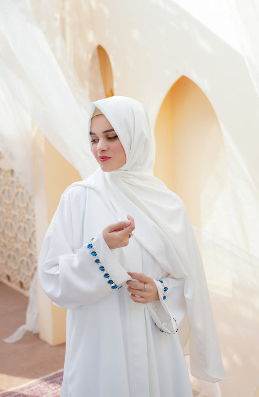 La Khilaba Festive Wear Embroidered Premium Korean Nida - Snow Embellished Abaya - LKH25FSW - Abaya Collection