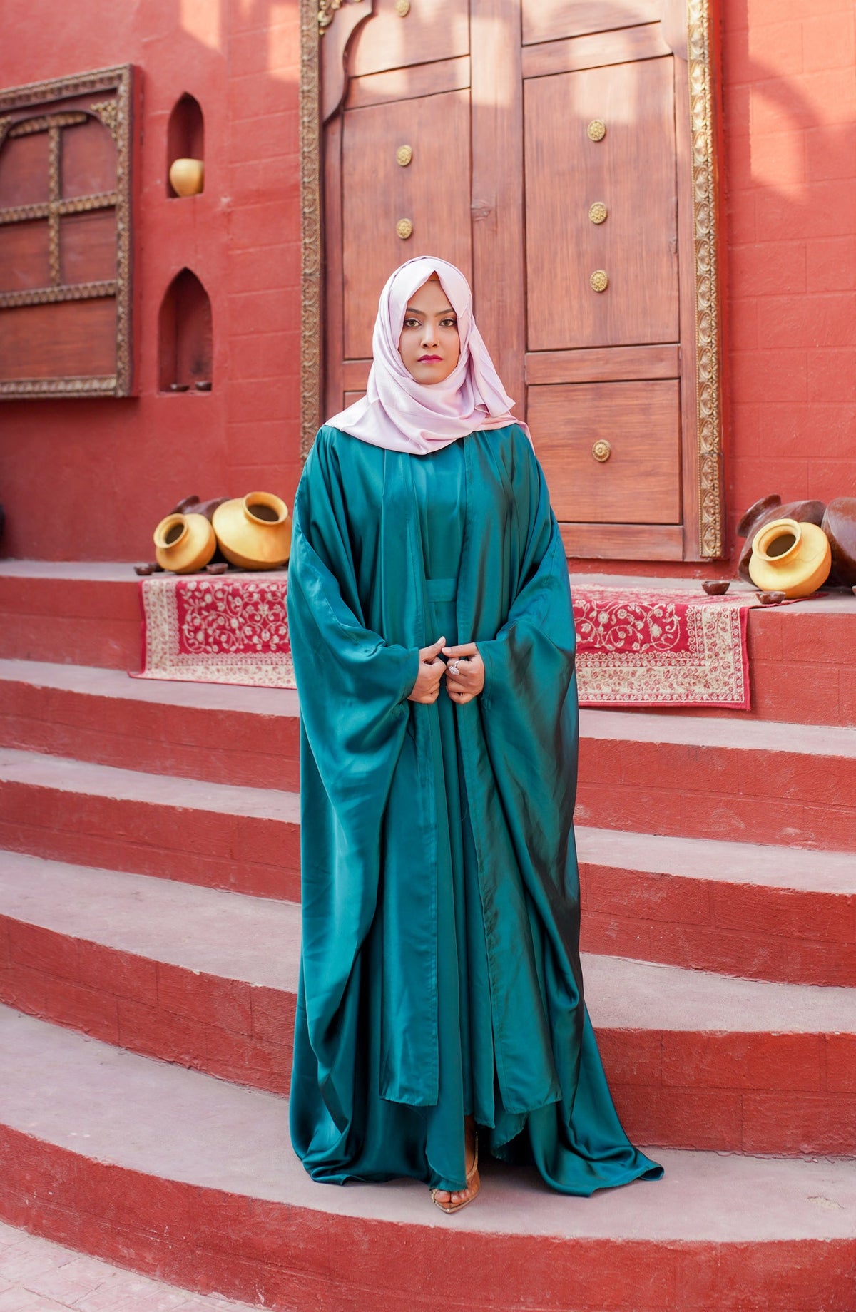 La Khilaba Festive Wear Printed High Quality Silk - Emerald Arabic Silk Abaya - LKH25FSW - Abaya Collection