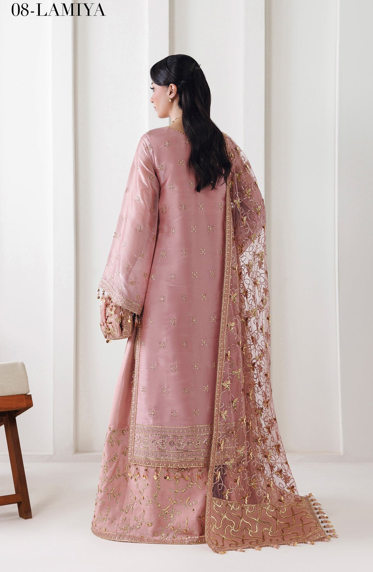 La Ruhe by Alizeh Embroidered Sheesha Silk Unstitched 3 Piece Suit - 08 Lamiya - ALZ26LRH - Pink - Festive Collection