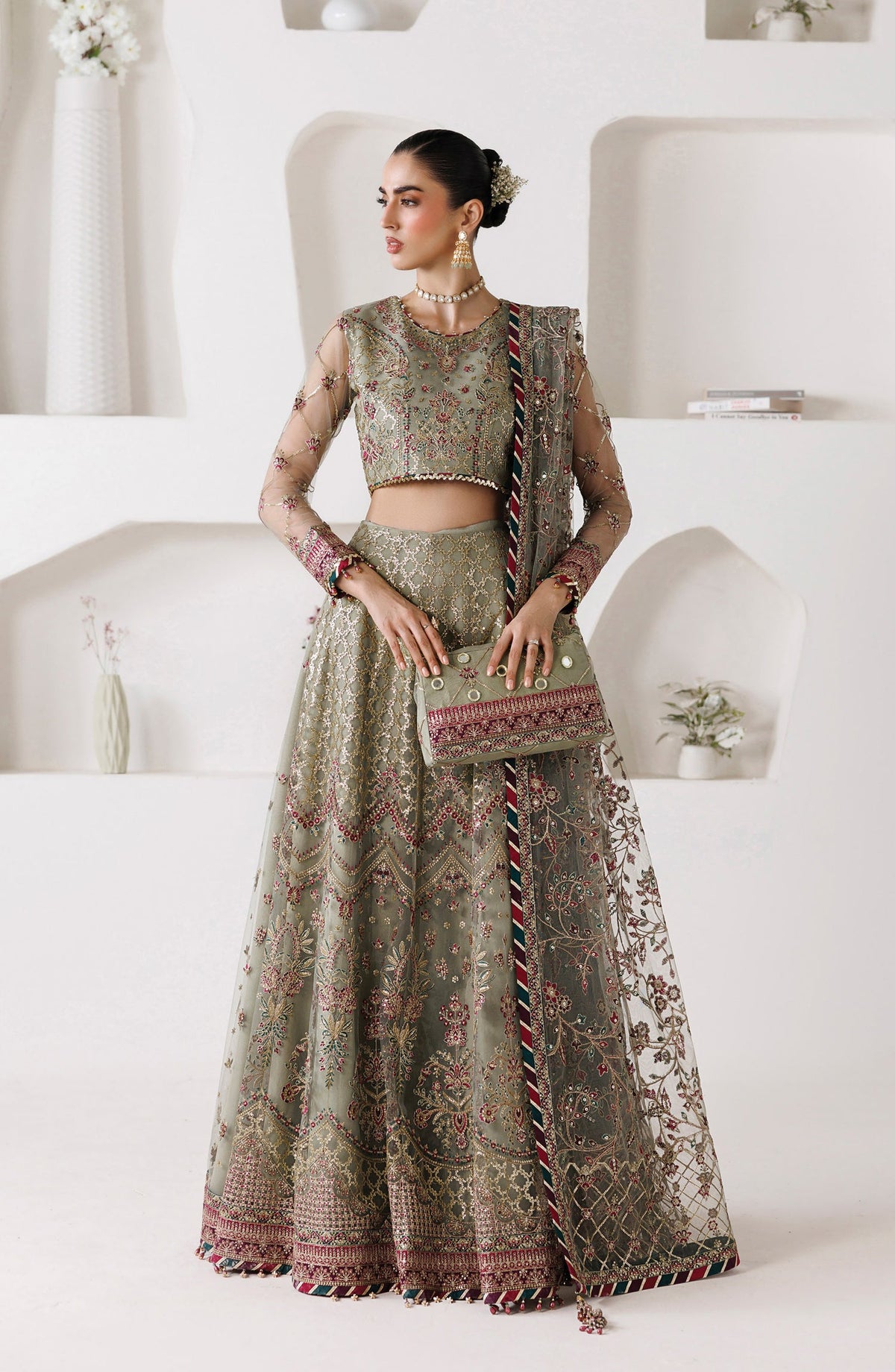 La Ruhe by Alizeh Embroidered Net Unstitched 3 Piece Suit - 07 Grace - ALZ26LRH - Green - Festive Collection