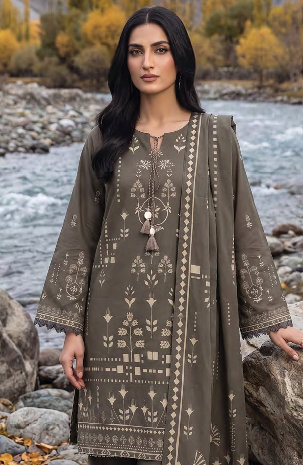 Lakhany Printed Pashmina Unstitched 3 Piece Suit - D-11 - LKN26PS - Green - Winter Collection