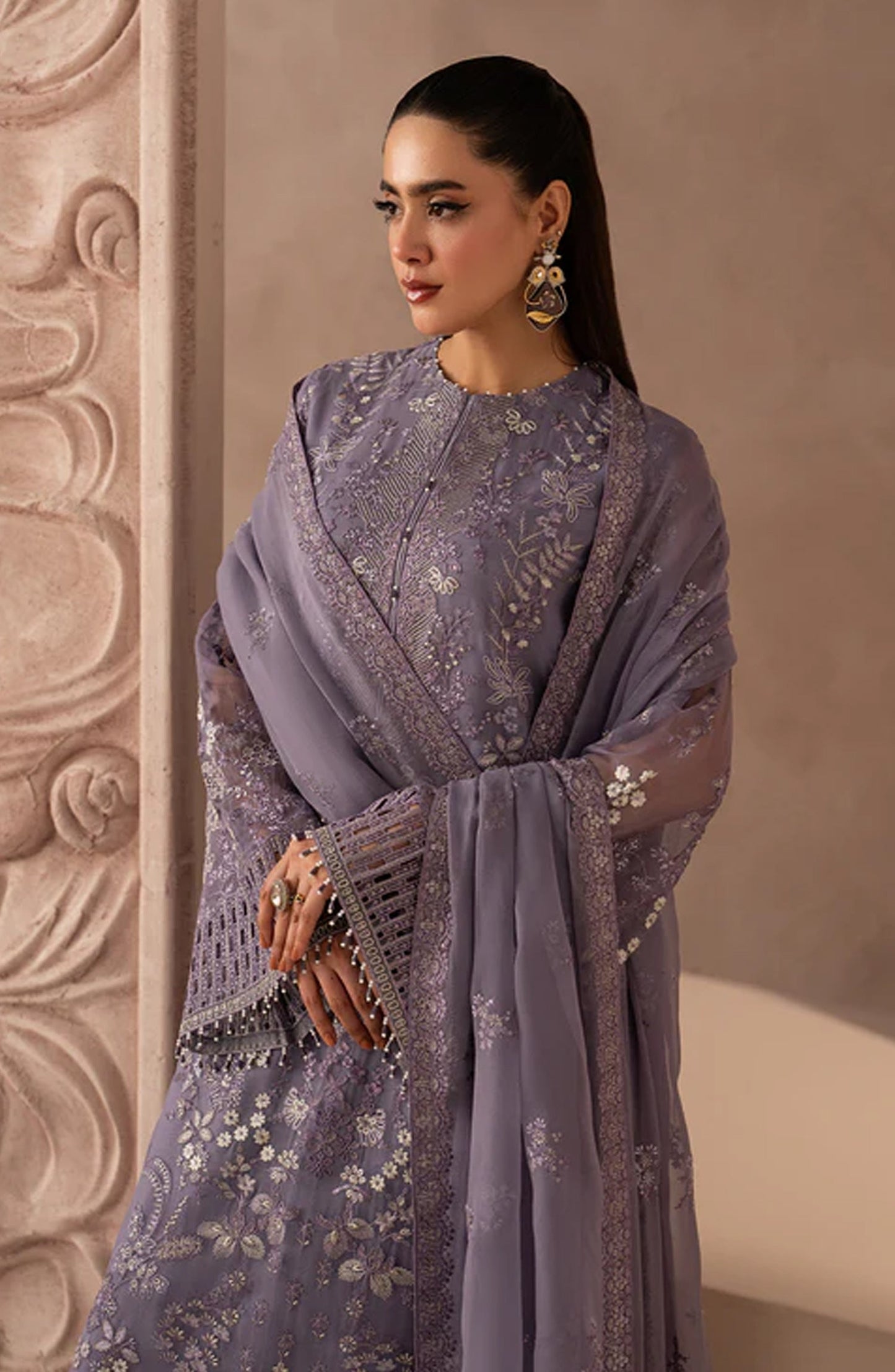 Lamisah Izhare Muhabbat Embroidered Chiffon Unstitched 3 Piece Suit - Purple Grace - LP26IZH - Luxury Collection