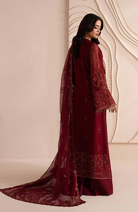 Lamisah Izhare Muhabbat Embroidered Chiffon Unstitched 3 Piece Suit - Red Ruby - LP26IZH - Luxury Collection