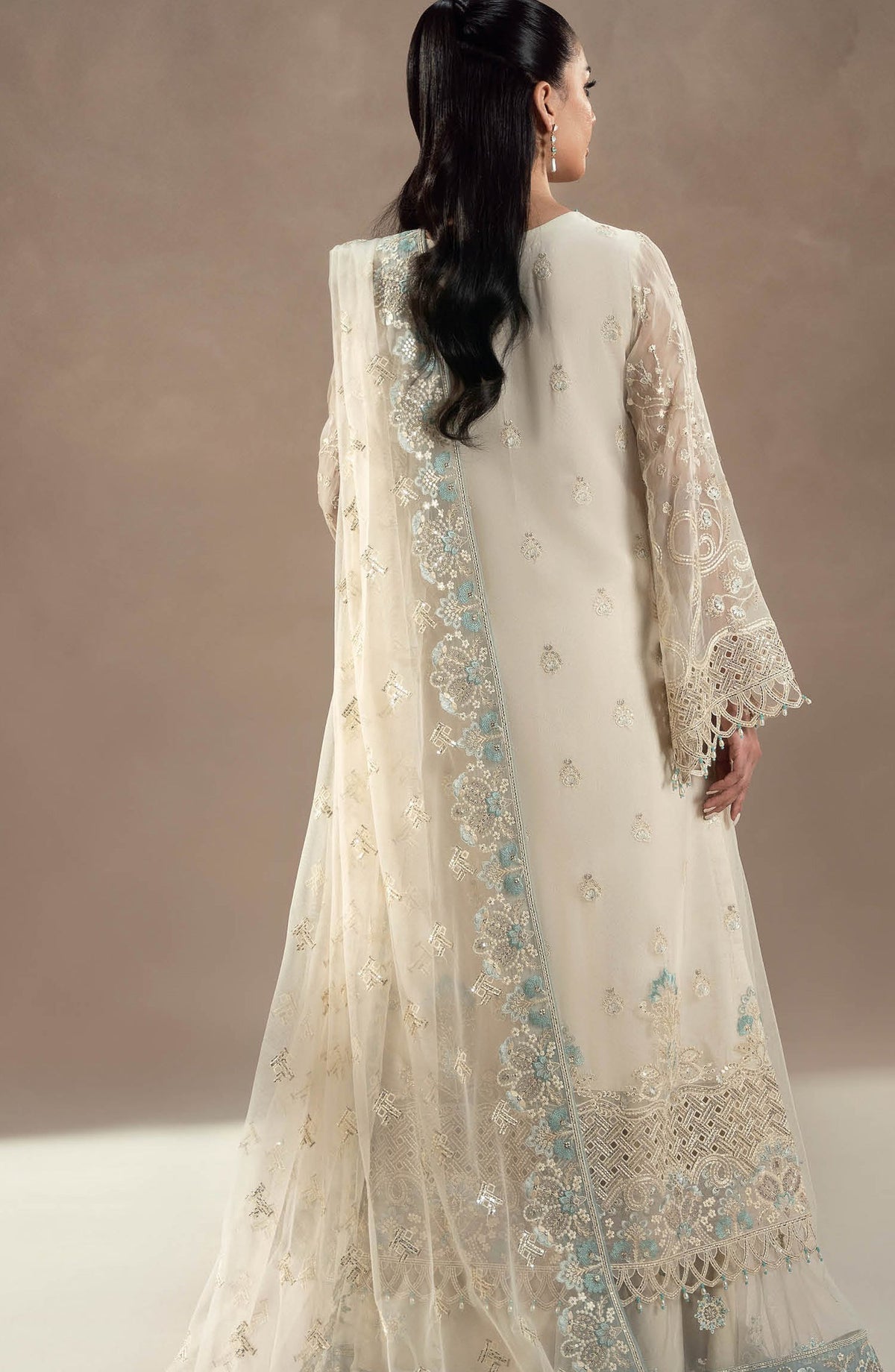 Lamisah by Lavish Premium Afsana Embroidered Chiffon Unstitched 3 Piece Suit - D-07 Pearl Garden - LP25AFS - Fawn - Luxury Collection