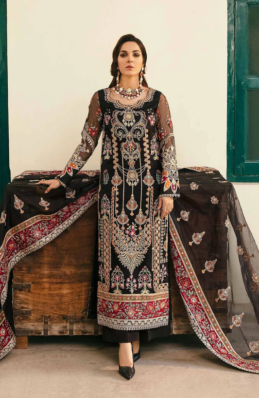 Layali by Akbar Aslam Embroidered Organza Unstitched 3 Piece Suit - Amari - AKA25LYL - Black - Wedding Collection