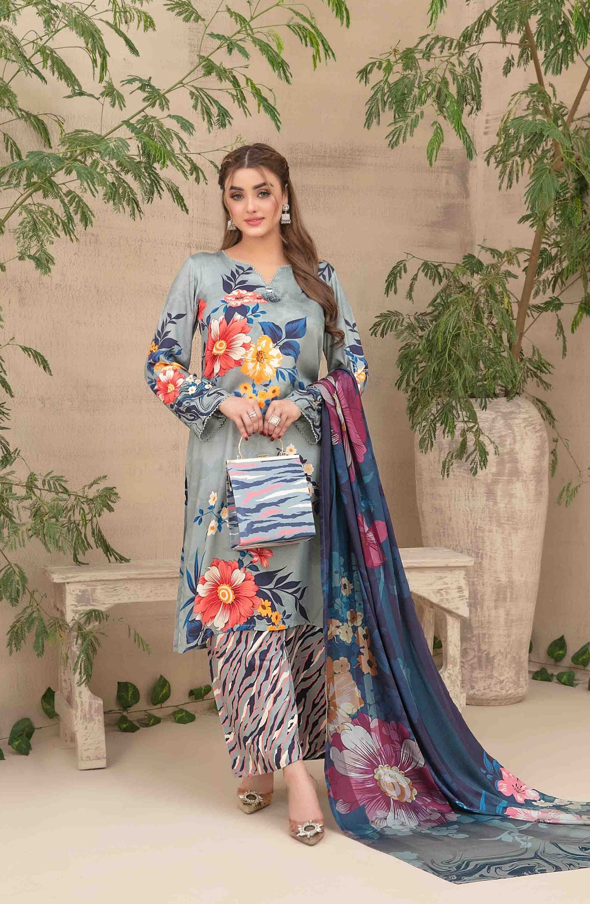 Layina by Tawakkal Fabrics Digital Printed Staple Stitched 3 Piece Suit - D-5089 - TF25STP - Blue - Summer Collection