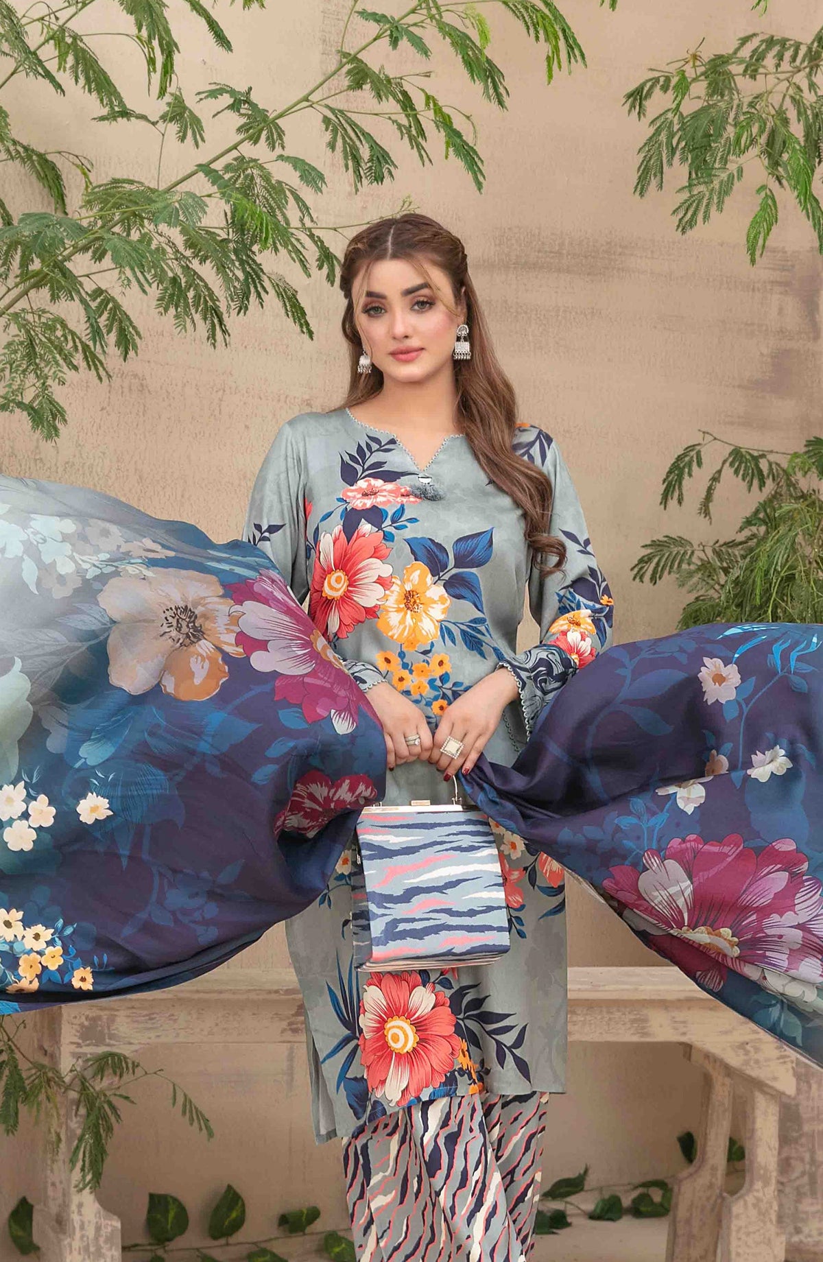 Layina by Tawakkal Fabrics Digital Printed Staple Stitched 3 Piece Suit - D-5089 - TF25STP - Blue - Summer Collection
