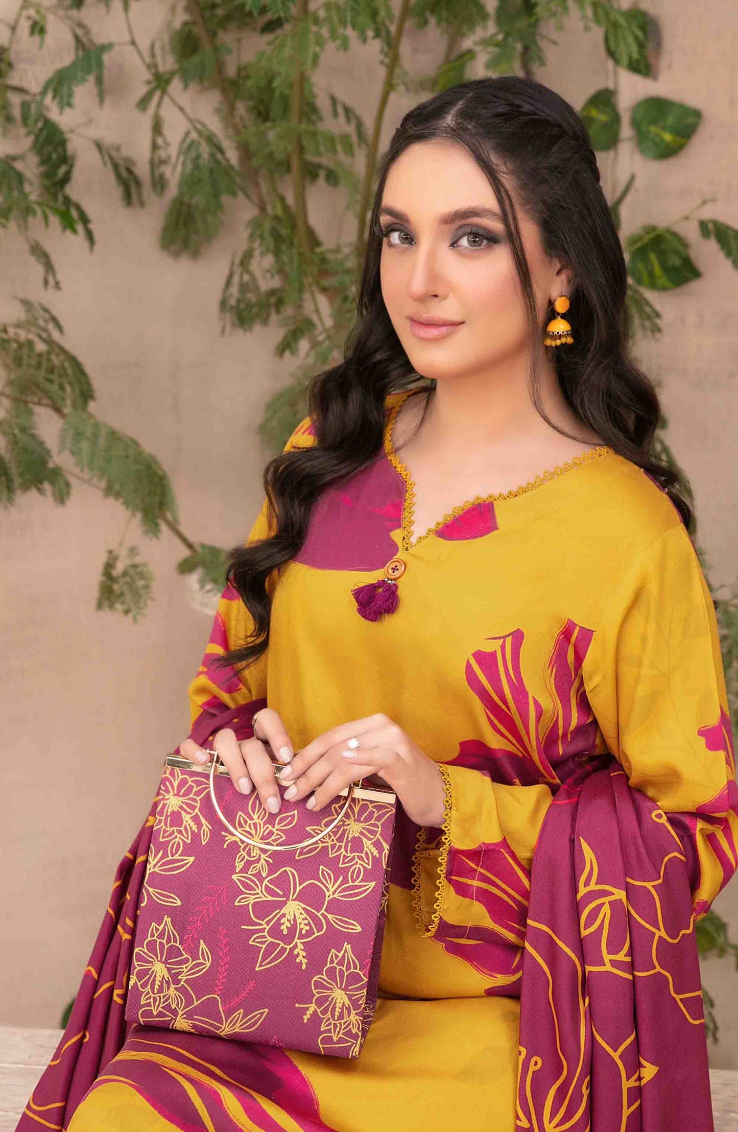 Layina by Tawakkal Fabrics Digital Printed Staple Stitched 3 Piece Suit - D-5086 - TF25STP - Yellow - Summer Collection