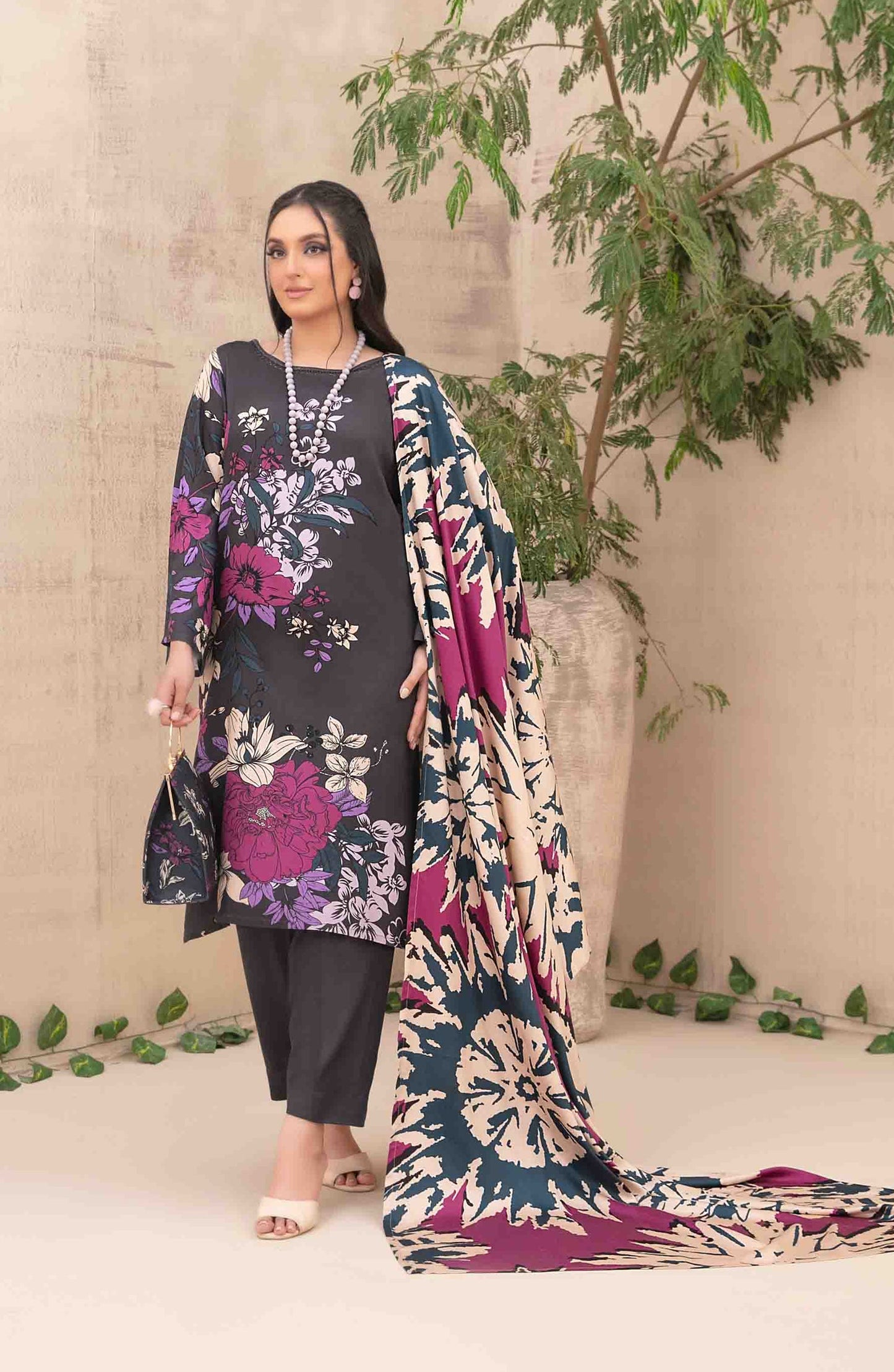 Layina by Tawakkal Fabrics Digital Printed Staple Stitched 3 Piece Suit - D-5083 - TF25STP - Black - Summer Collection