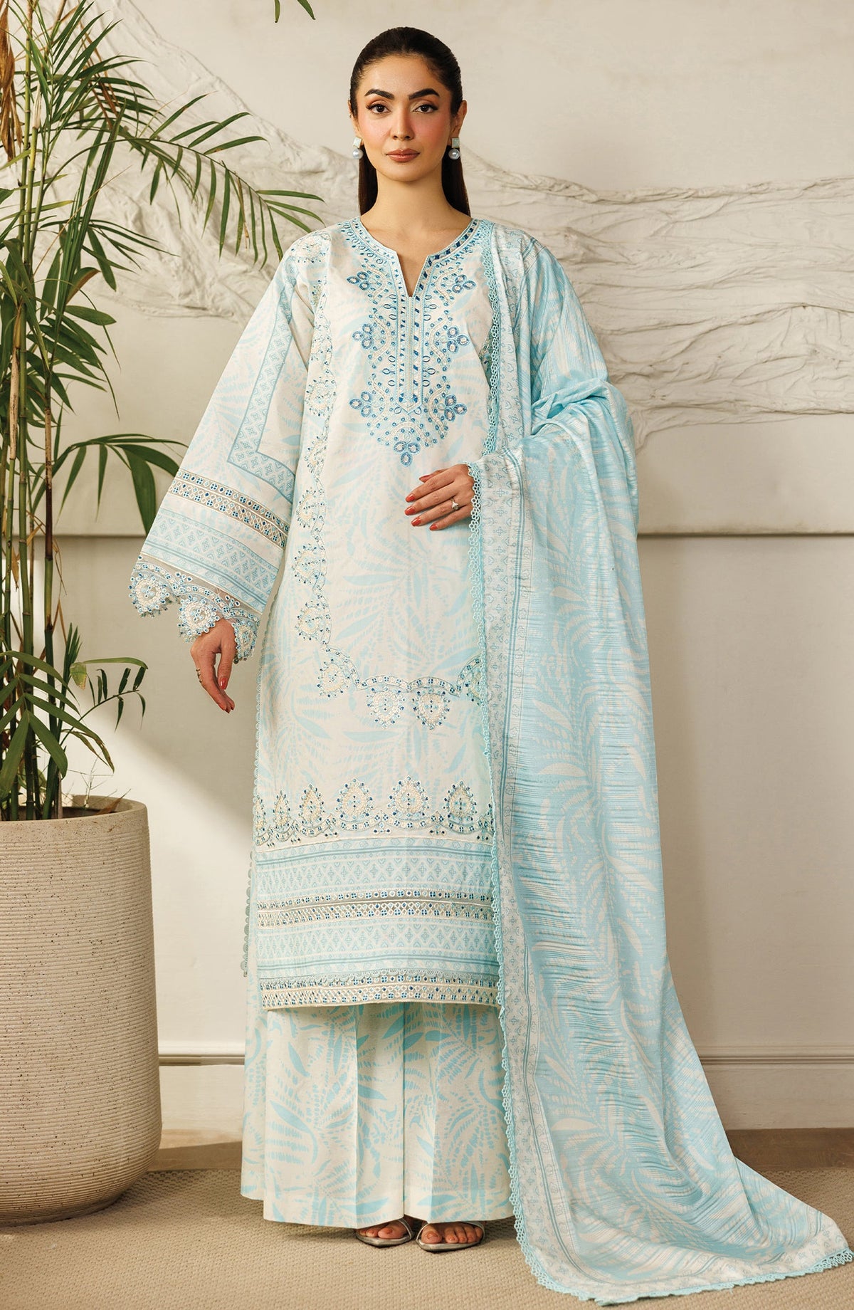 Leila by Mahnur Embroidered Lawn Unstitched 3 Piece Suit - L-12 - MH26LE - Blue - Summer Collection