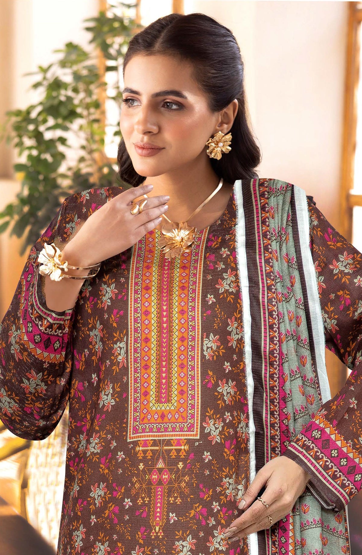 Limra by Johra Printed Lawn Unstitched 3 Piece Suit - JW-1420 - JH25LIMR - Brown - Casual Collection