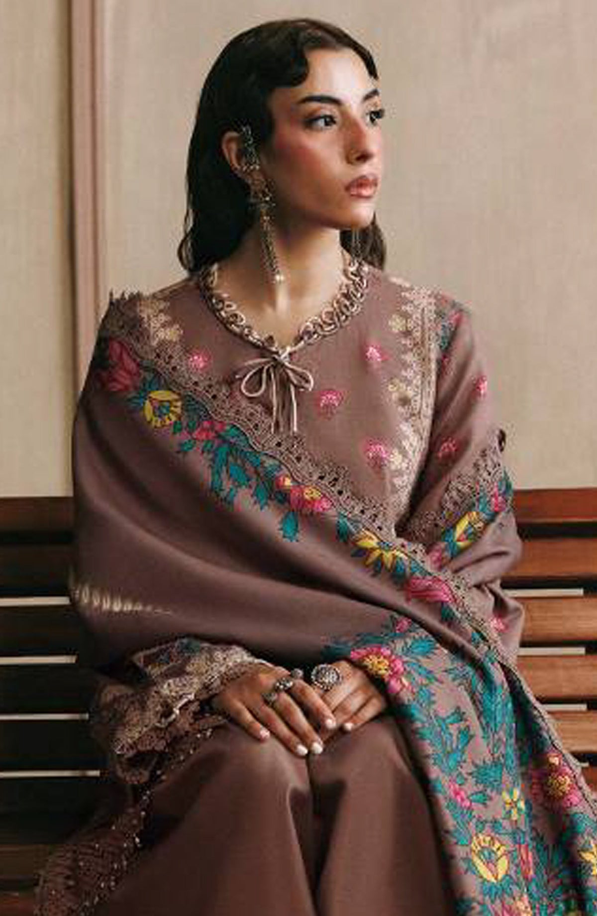 M. Basics Embroidered Slub Khaddar Unstitched 3 Piece Suit - D03A - MB26AST - Mauve - Winter Collection